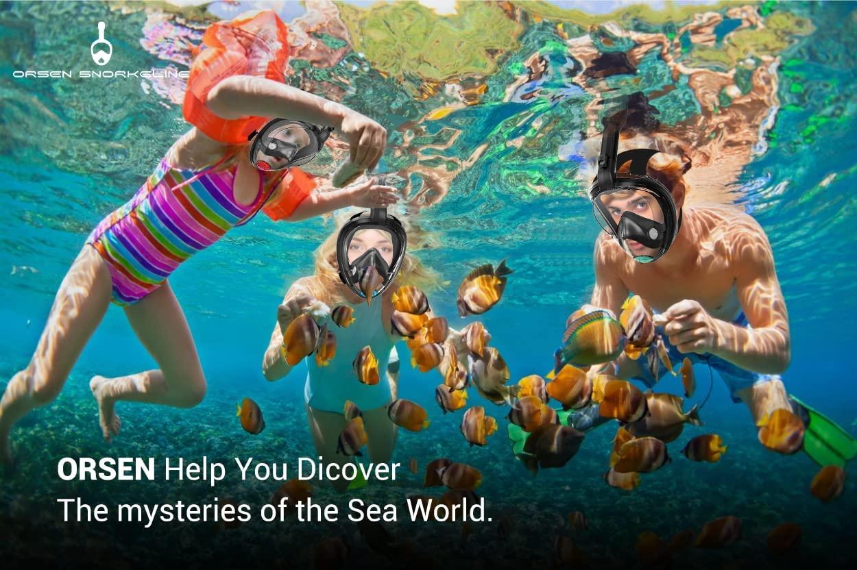 ORSEN Full Face Snorkel Mask, Snorkeling Gear for Adults & Kids with CO