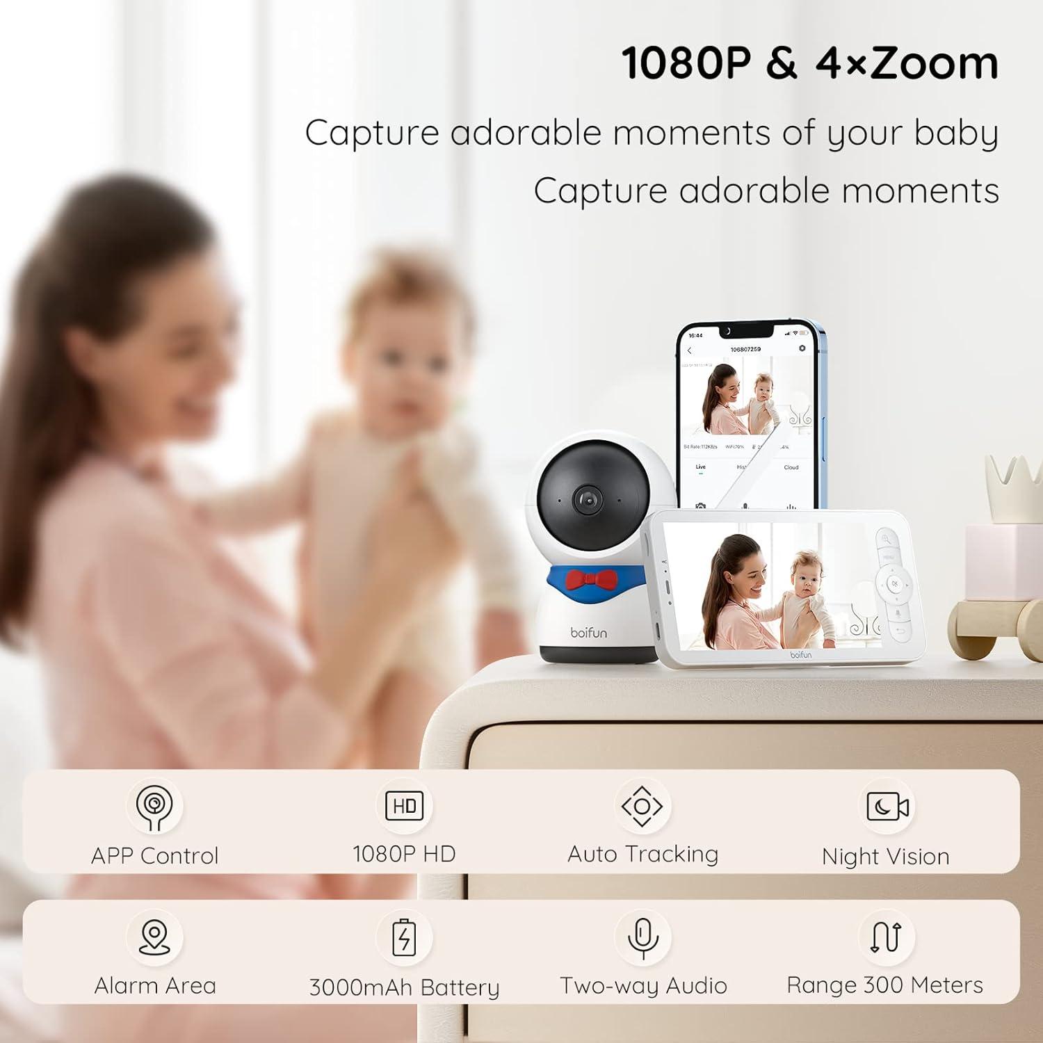 1080P/5 Babyphone Caméra PTZ 355° Baby Phone Vidéo connecté Smartphone