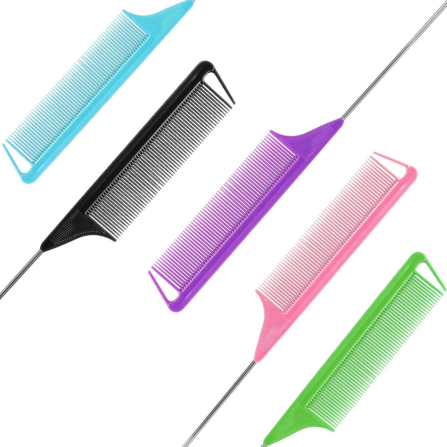 Parting Comb for Braids Rat Tail Styling Comb with Stainless Stele Pintail  [Purple] - Royal Moroccan