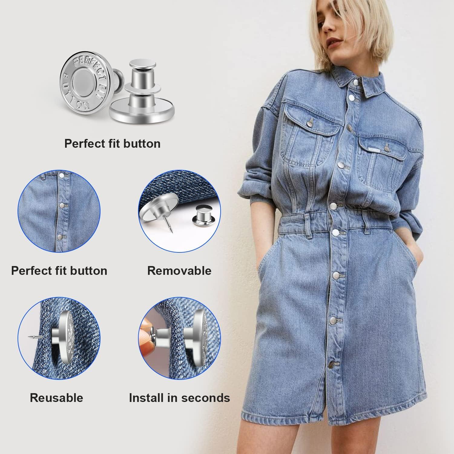 12 Sets Button Pins for Jeans Pants, Adjustable Reusable Jean