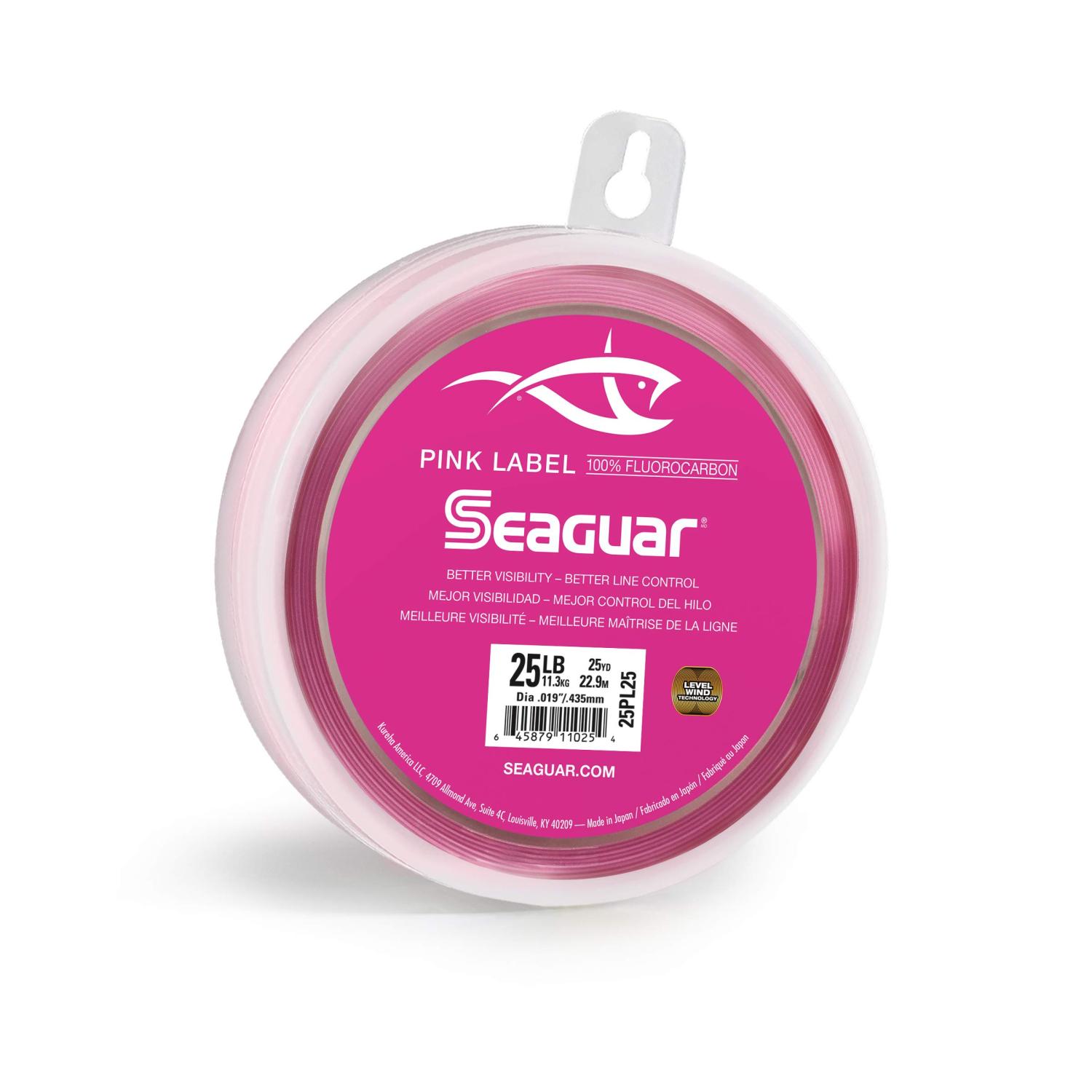 Seaguar Pink Label Fluorocarbon Fishing Leader Line, 100% Fluorocarbon,  Minimal Stretch, Excellent Abrasion Resistance and Strength 20 lb./25 yd.