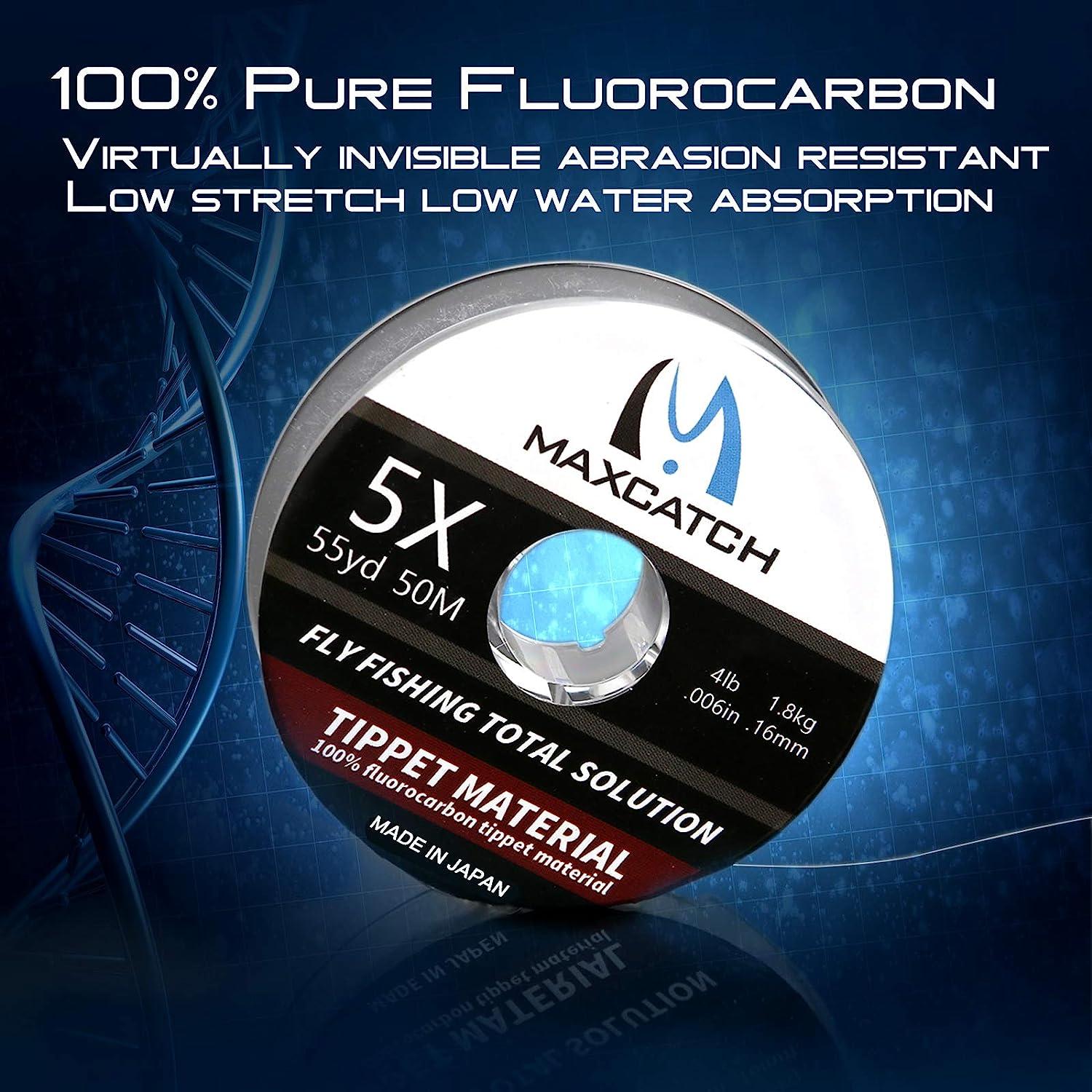 M MAXIMUMCATCH Maxcatch Fluorocarbon Fly Fishing Tippet Material Leader  Line Virtually Invisible 55yards 0X-6X (Made in Japan) Freshwater  Fluorocarbon 6X-4lb-55yd