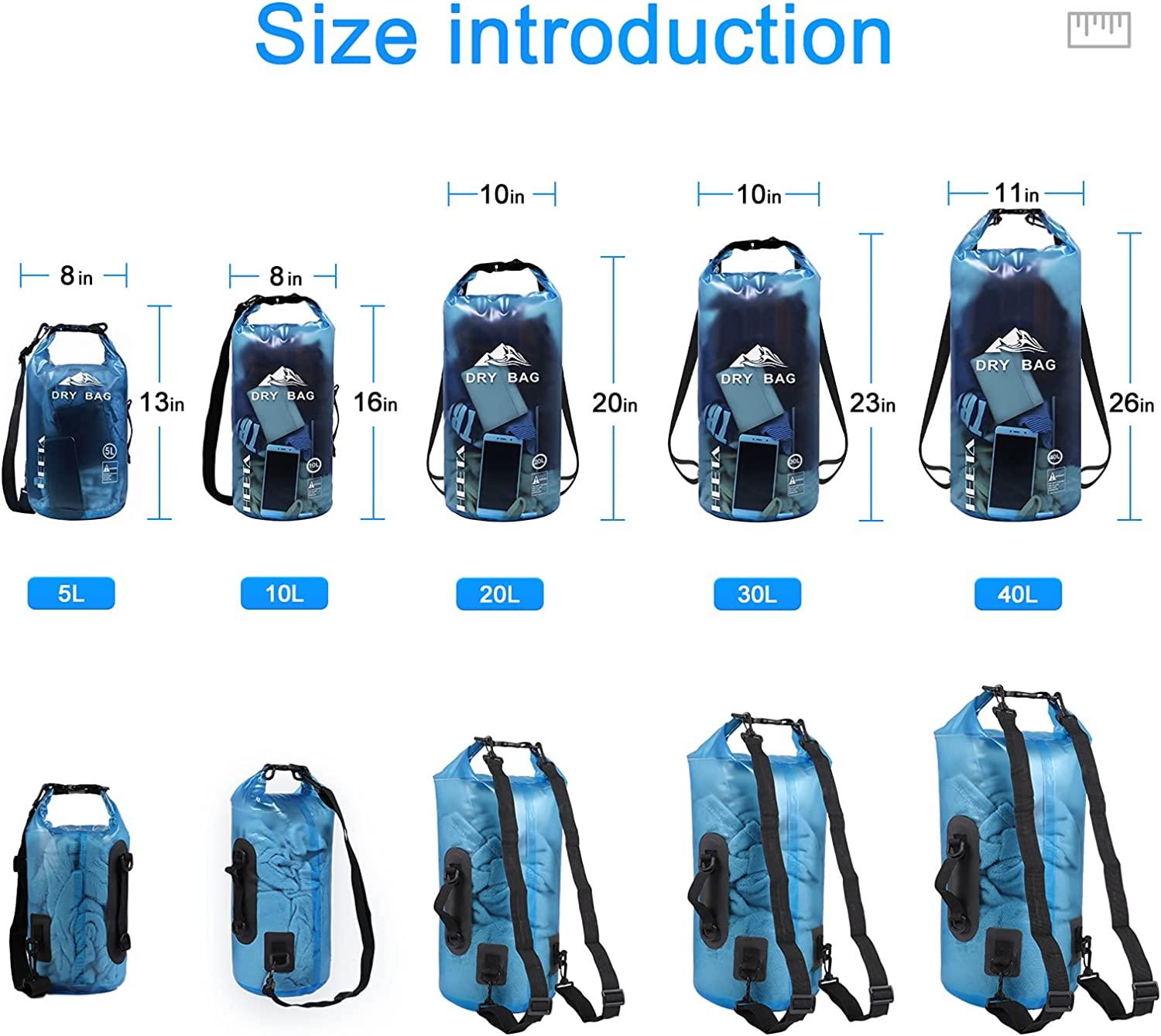 HEETA Waterproof Dry Bag for Women Men 5L/10L/20L/30L/40L Roll Top