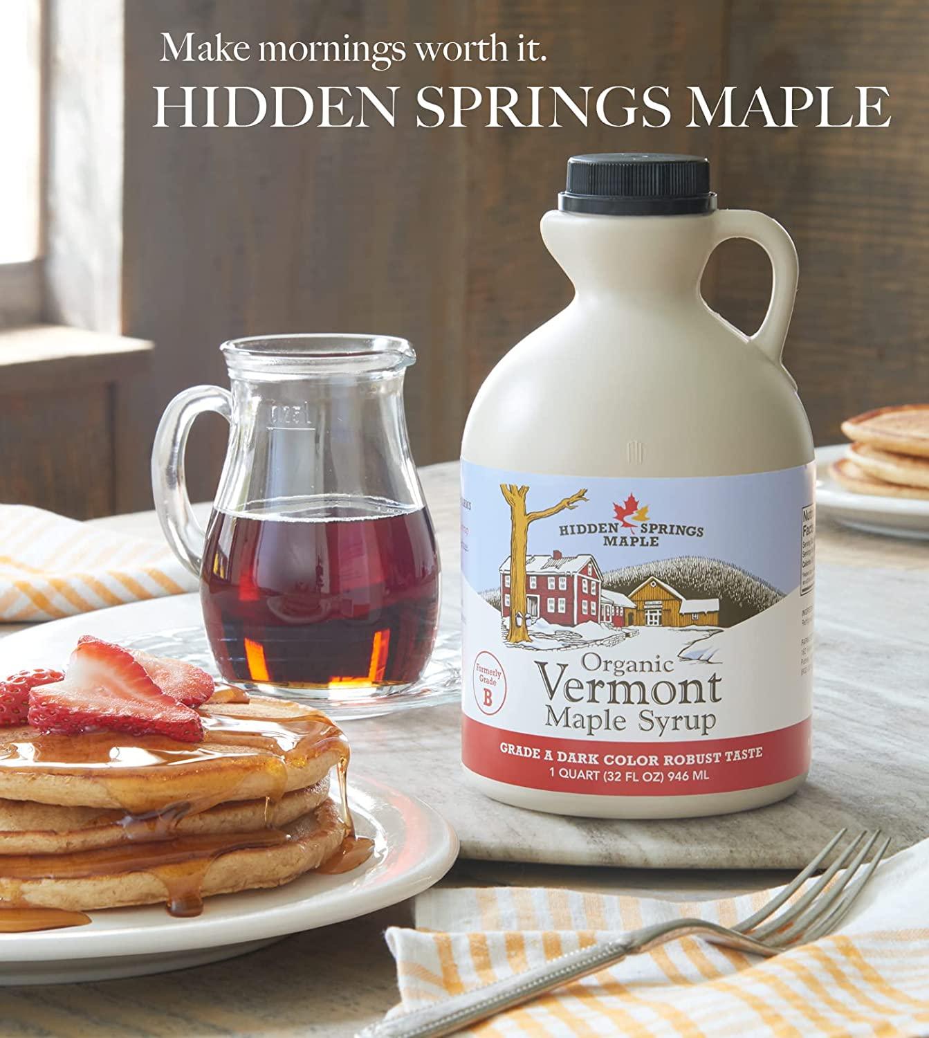 HIDDEN SPRINGS MAPLE 100 Organic Vermont Maple Syrup Grade A Very Dark