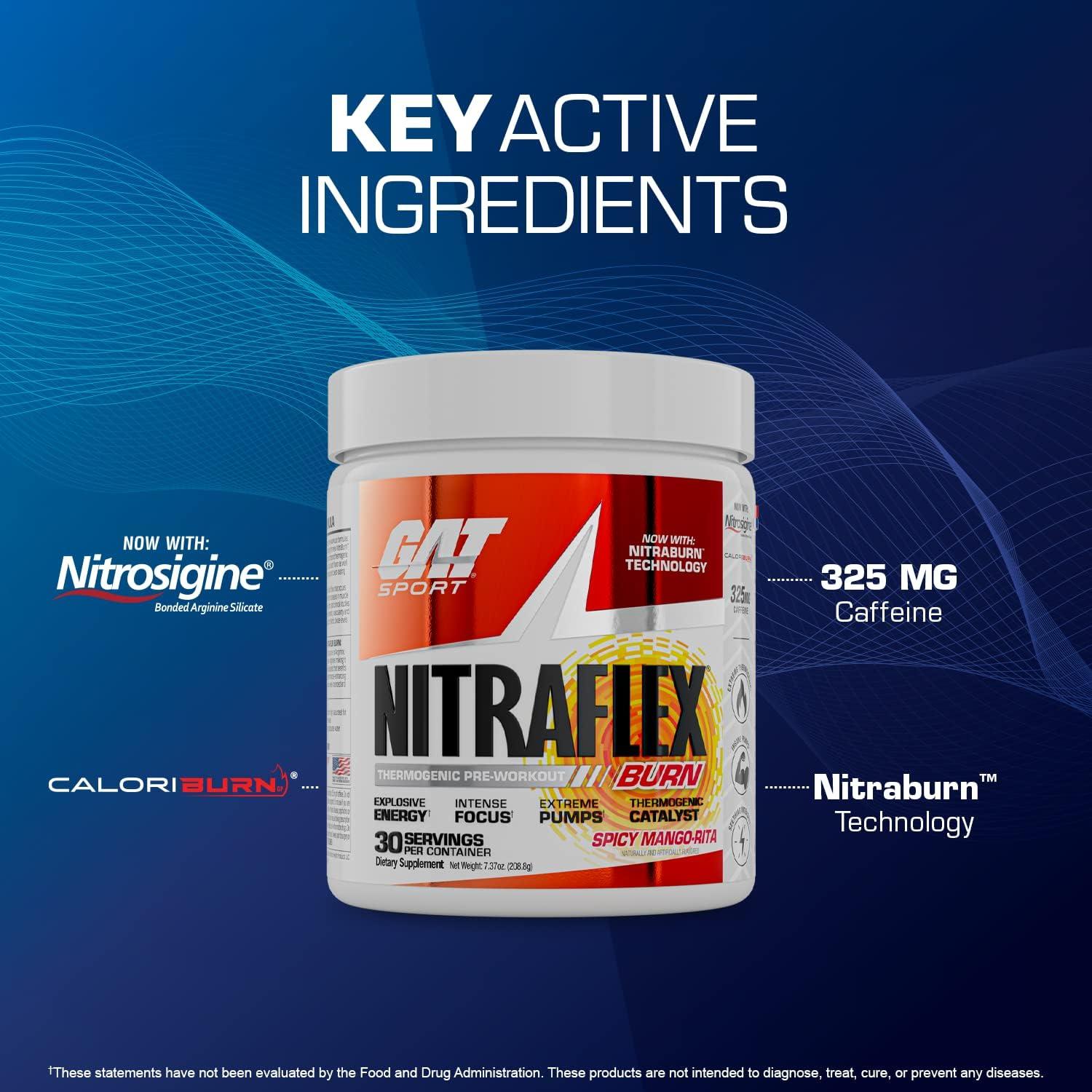 GAT NITRAFLEX Burn Pre Workout Apple Melon Flavor 30 Servings