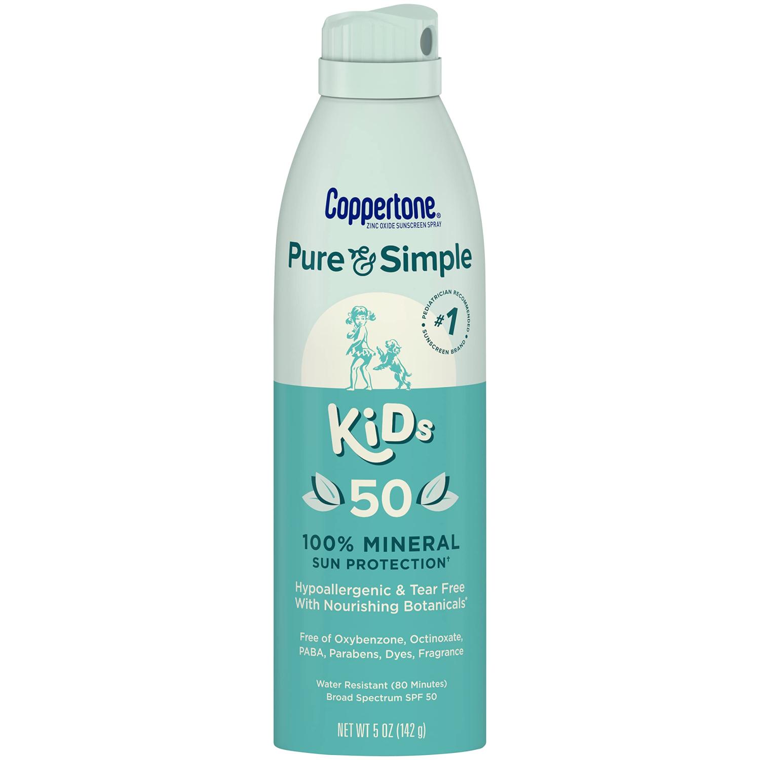 Coppertone Pure and Simple Kids Spray Sunscreen, Zinc Oxide Mineral