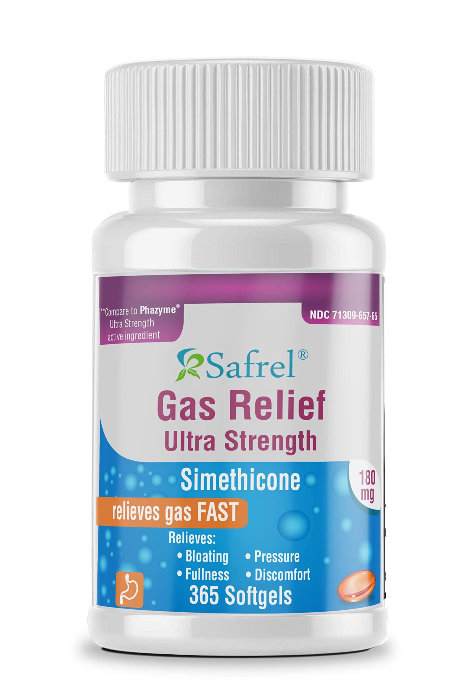 Safrel Gas Relief Simethicone 180 mg (365 Softgels) Fast Relief from