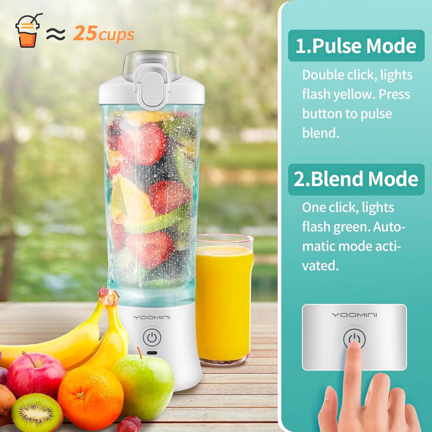 Portable Blender Personal Blender for Shakes and Smoothies - USB  Rechargeable 20oz Mini Blender with 6 Blades and ToGo Cup for Sports Travel  Gym