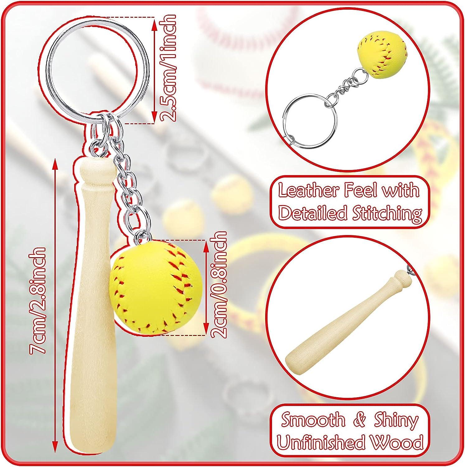 24 Pieces Softball Charms Set, Including 12 Pieces Yellow Softball Keychains with Wooden Bat and