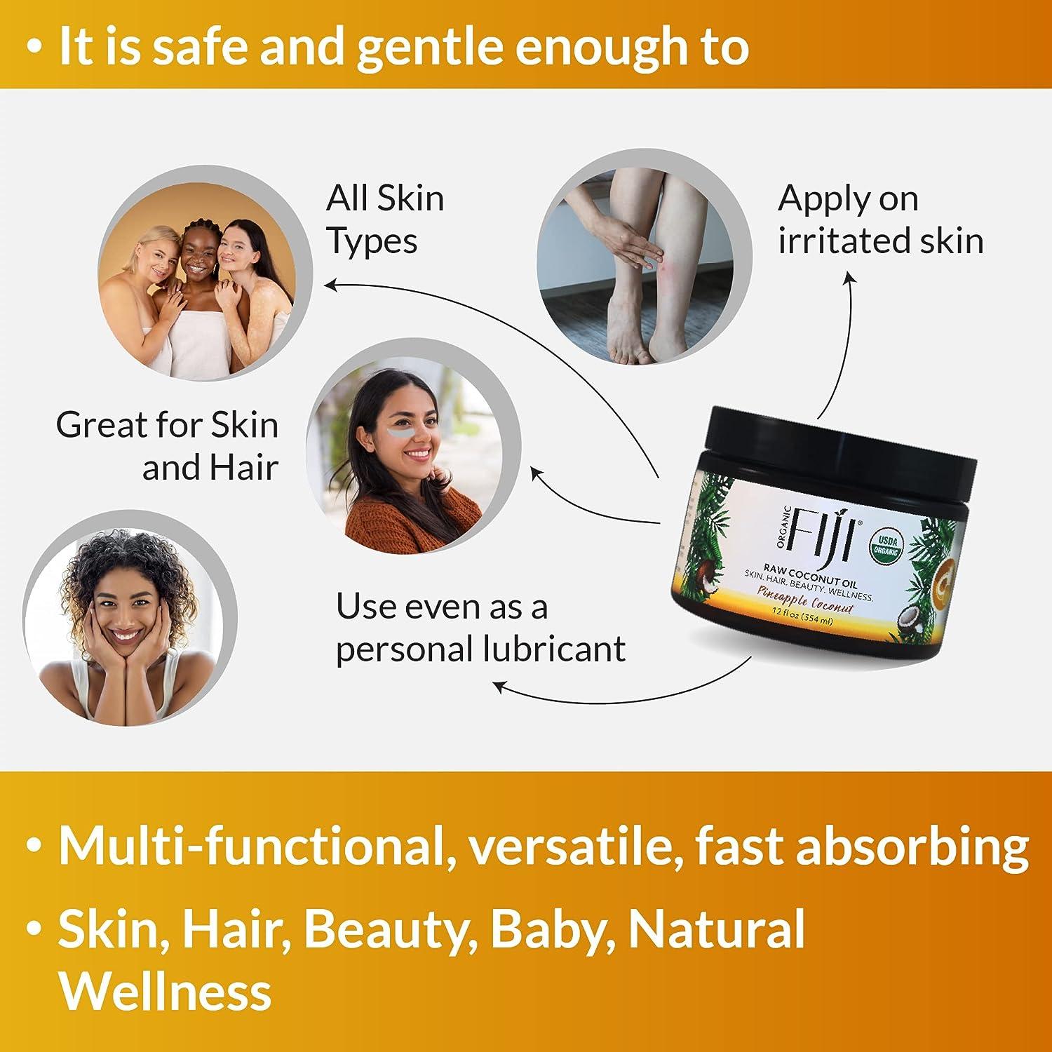 Organic Fiji Raw Cold Pressed Coconut Oil | Hair, Skin, Face & Body |  Relaxing Massage Oil | Pineapple Coconut 12 oz | for Women, Men & Baby |  Buy Now with Express International Delivery | GoSupps.com