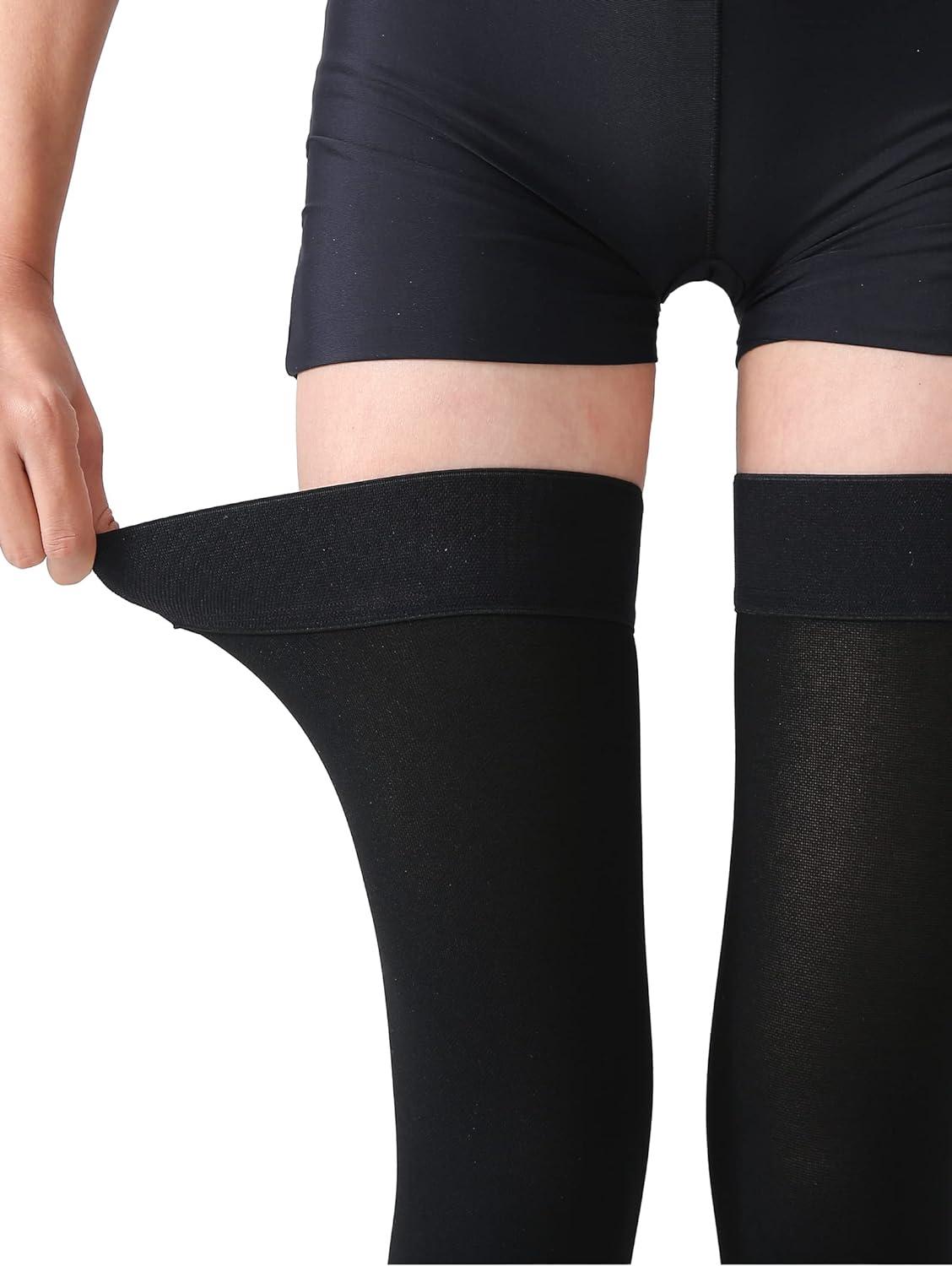 Thigh High Compression Stockings Closed Toe Pair Firm Support 20-30mmHg  Gradient Compression Socks with Silicone Band Unisex Opaque Best for Spider  & Varicose Veins Edema Swelling Black S Small Black