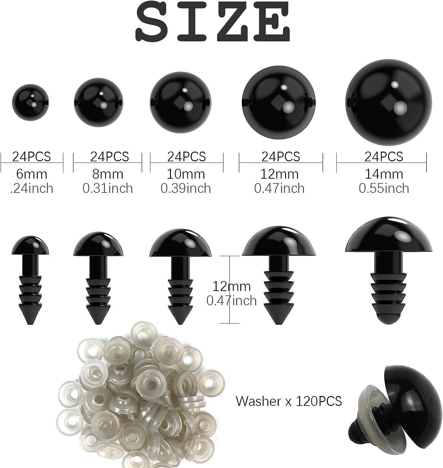 Plastic Safety Eyes for Amigurumi 240PCS 6mm - 14mm Black Solid Craft Doll  Eyes with Washers for Crafts Crochet Toy and Stuffed Animals
