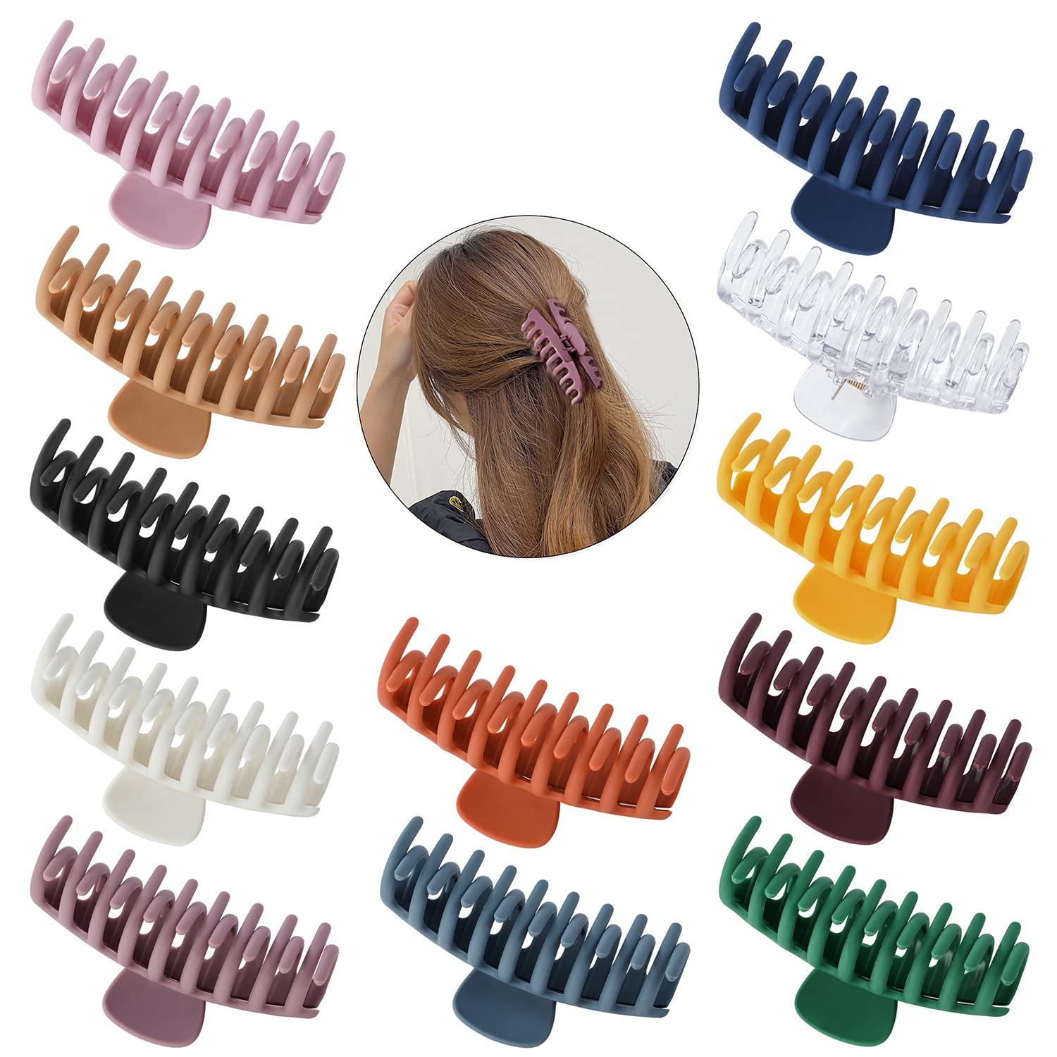 12 Pack Hair Clips for Woman Thick Hair 4in,Non-slip Matte Big Claw Clips  For Thick and Thin Hair ,Large Strong Hold Hair Claw Clips For Women Hair  Accessories for Women Banana Jaw