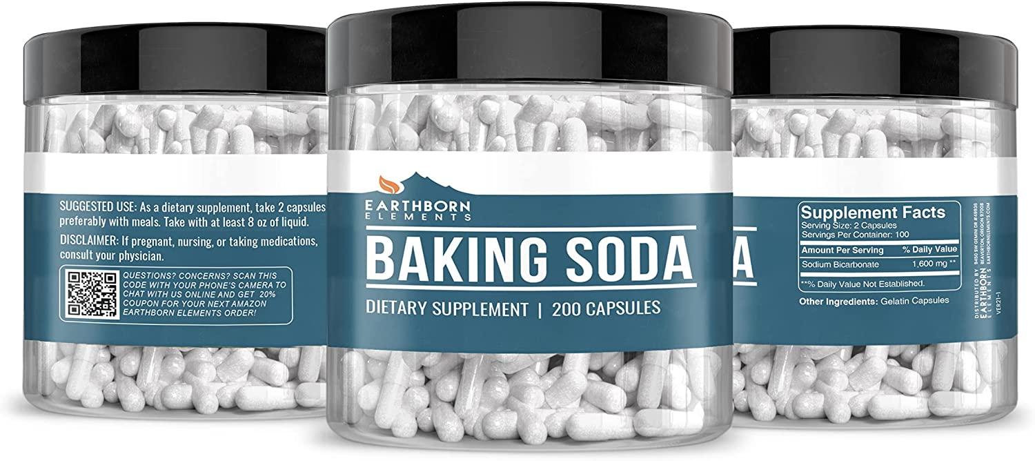 Baking Soda Capsules, 200 Capsules, Sodium Bicarbonate Antacid 1600 mg
