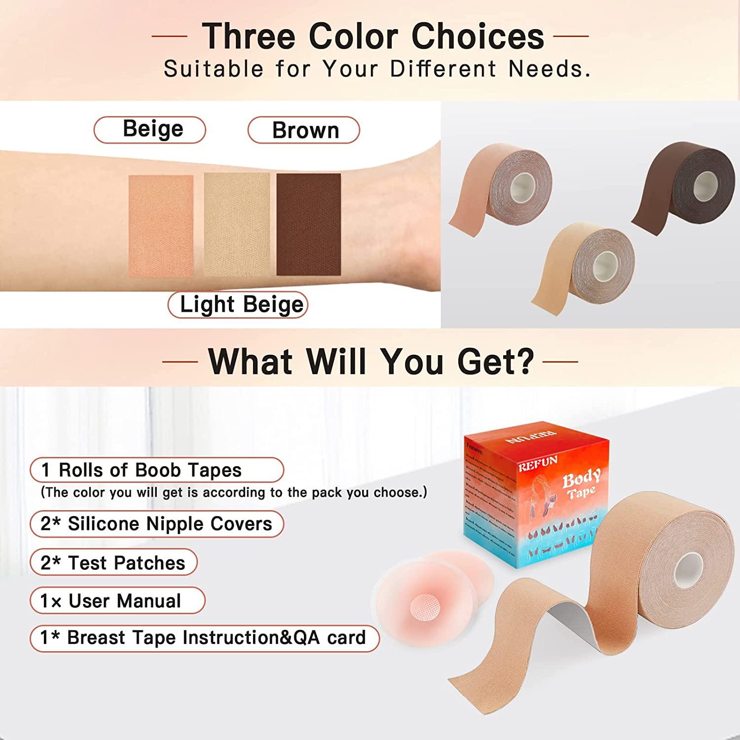 REFUN Boob Tape, Boobytape for Breast Lift with 2pcs Reusable Silicone  Cover, Bob Tape for Large Breasts A-G Cup Size, Waterproof & Comfortable Breast  Lift Tape, Invisible Under Clothing Beige