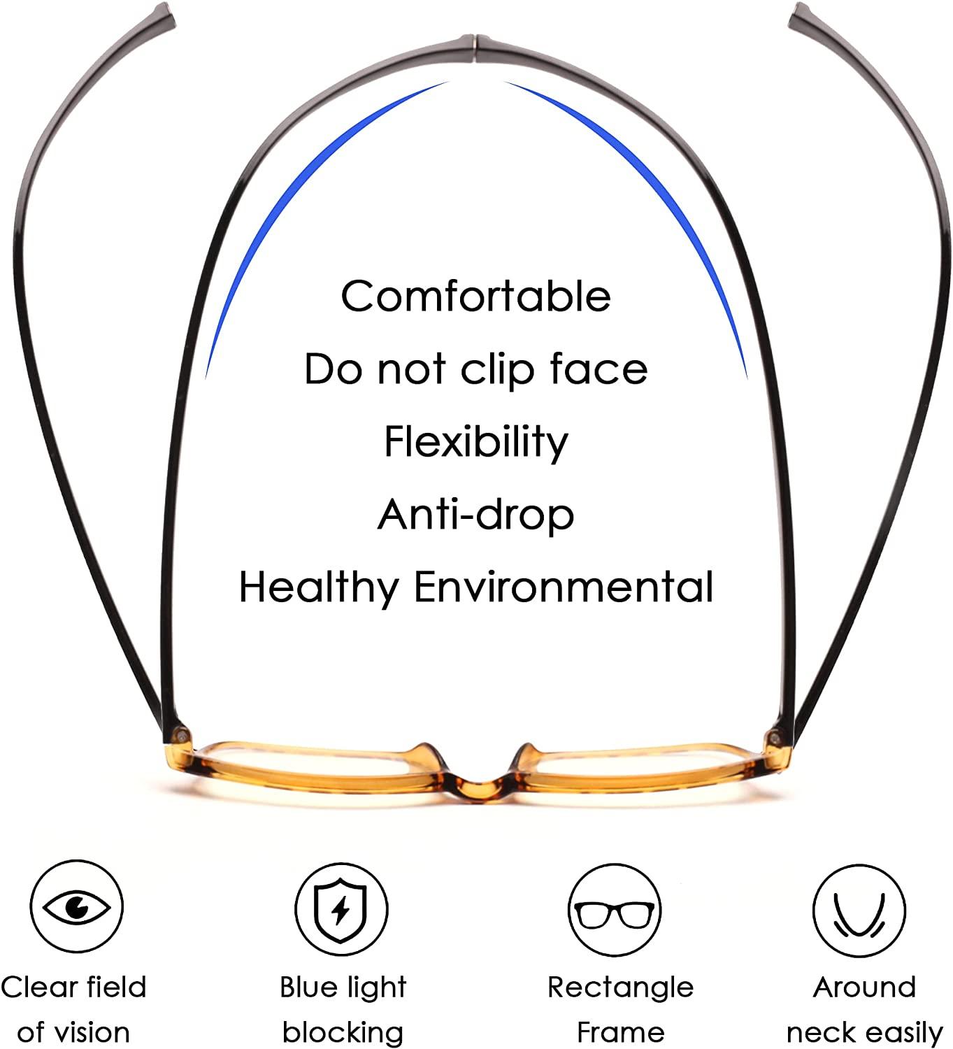 JM 2 Pack Reading Glasses, Rectangle Blue Light Blocking Computer Readers Tortoise