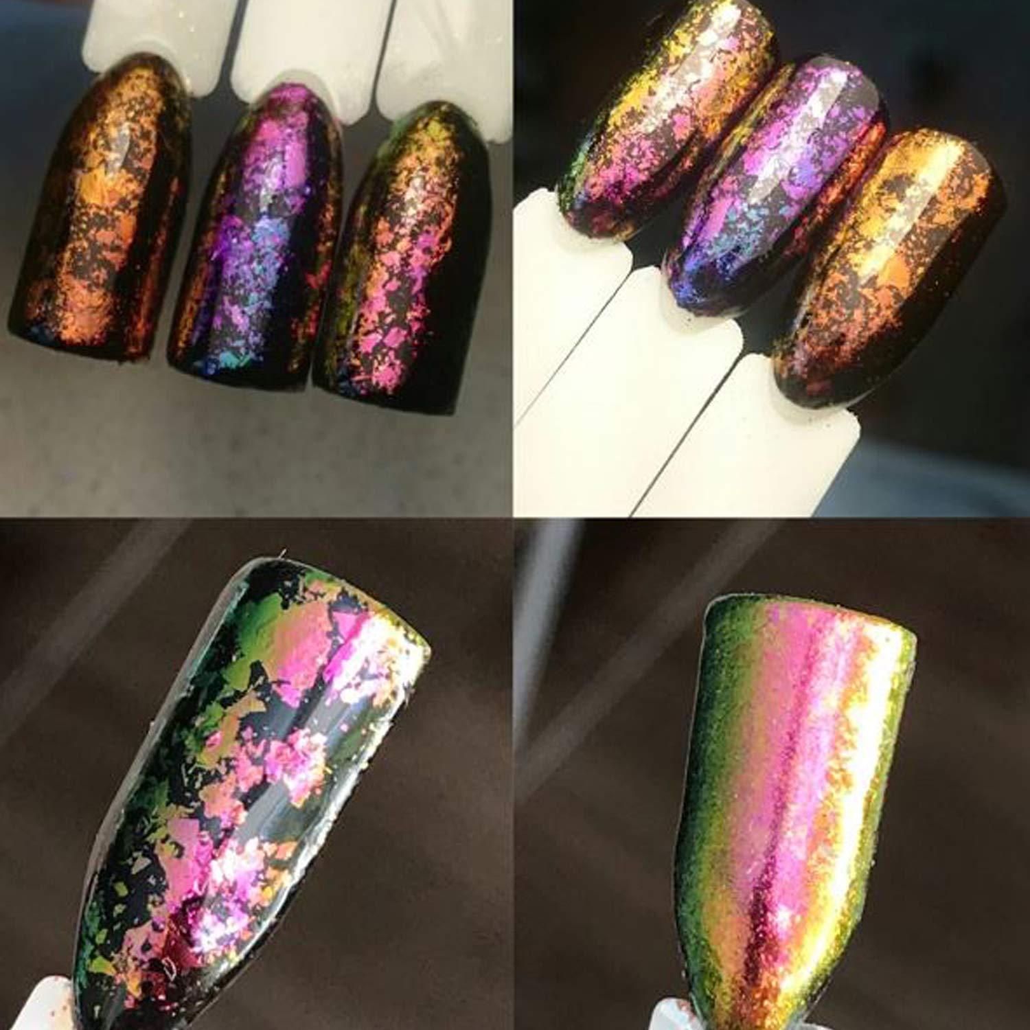  KUKA Iridescent Glitter Chameleon Nail Flakes Set Chrome Nail  Powder Mirror Mermaid Effect Set 6 Jars (Dark Chameleon) : Beauty &  Personal Care