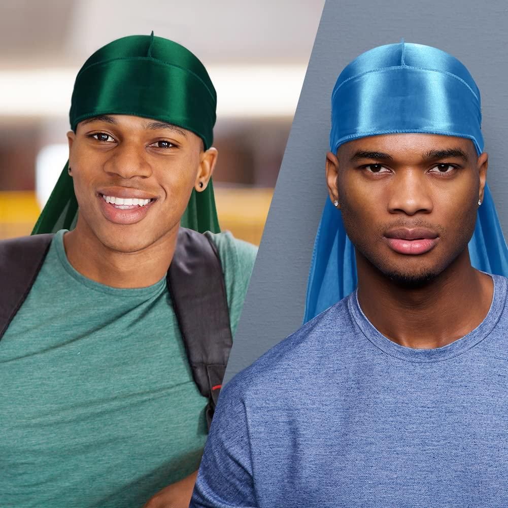 Silky Durags for Men Women 360 Waves with 1 Wave Cap Silky Satin Durag  Extra Long Tails Moisture-Tech Fabric Satin Du-Rag