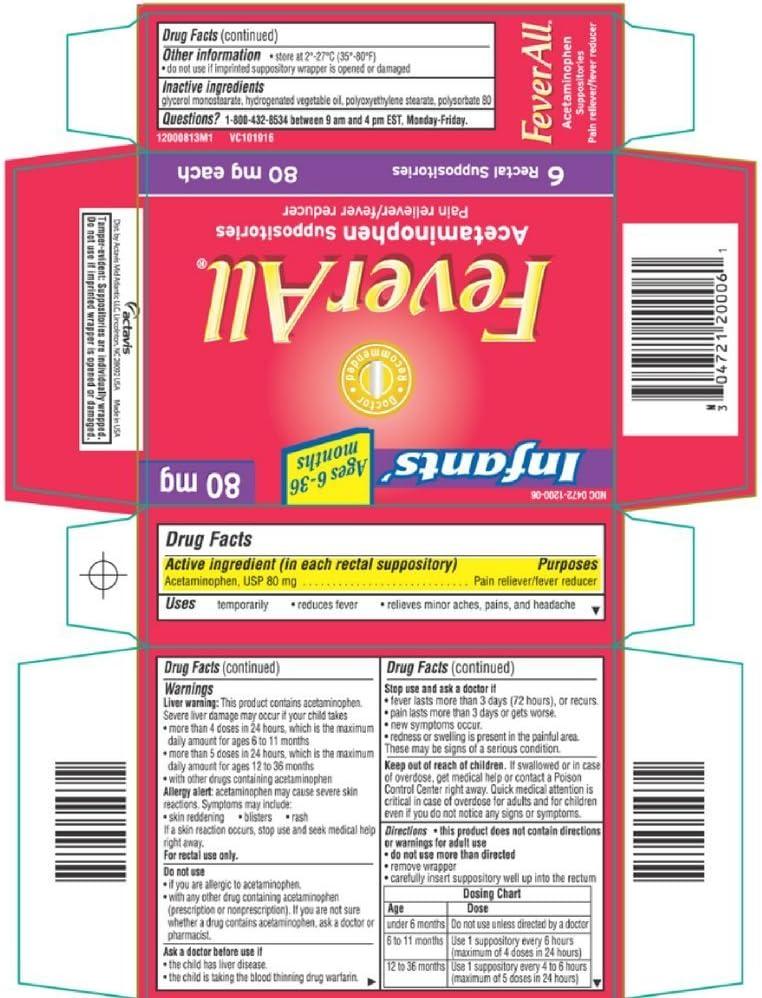 FeverAll Infants Acetaminophen Suppositories 6 Rectal Suppositories
