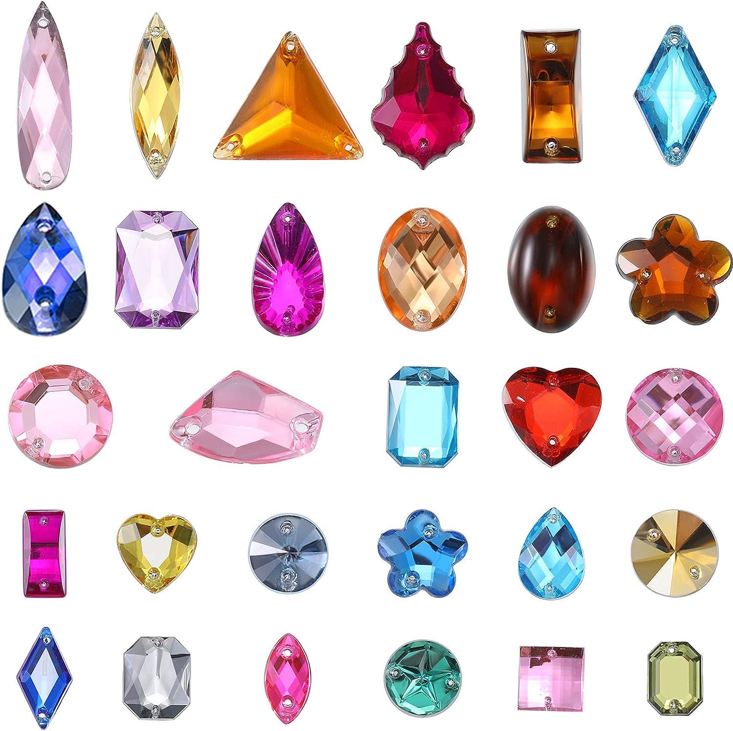 500-Piece Sew On Rhinestones - Mixed Shape Acrylic Sewing Crystals With Holes For Clothing Decor