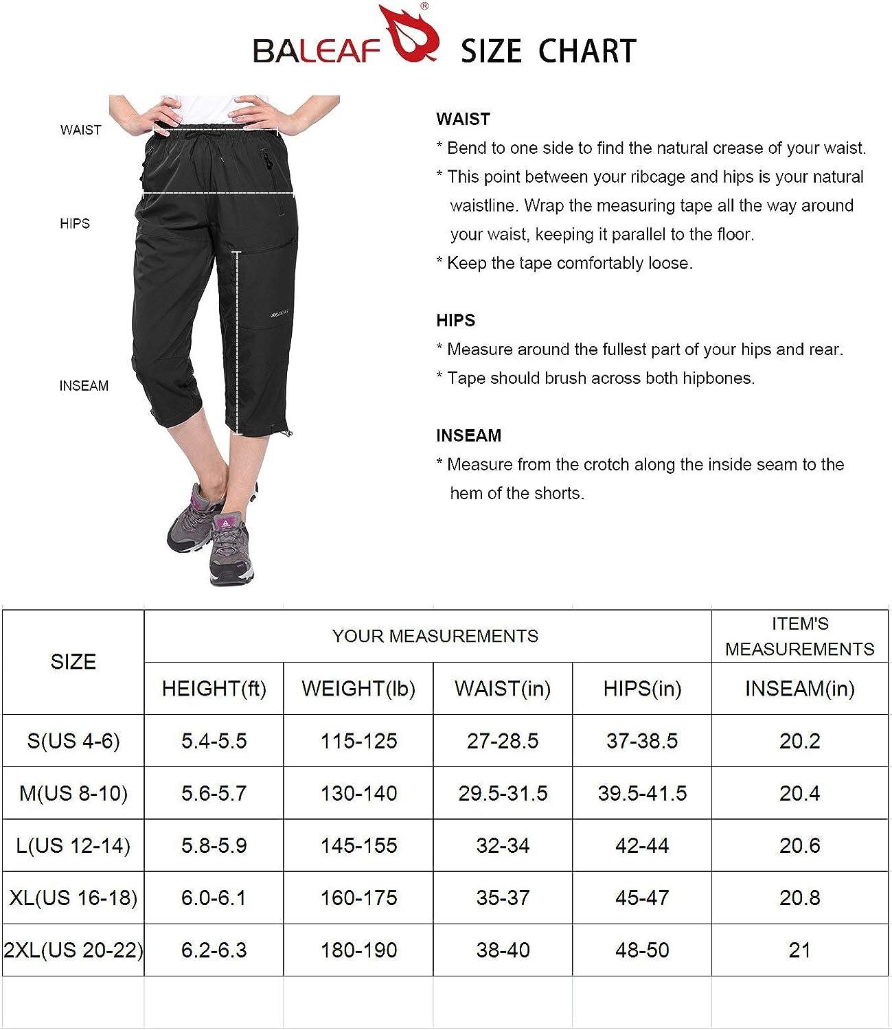 BALEAF Women's Hiking Cargo Capris Outdoor Lightweight Water Resistant  Pants UPF 50 Zipper Pockets 02-black-capri Large