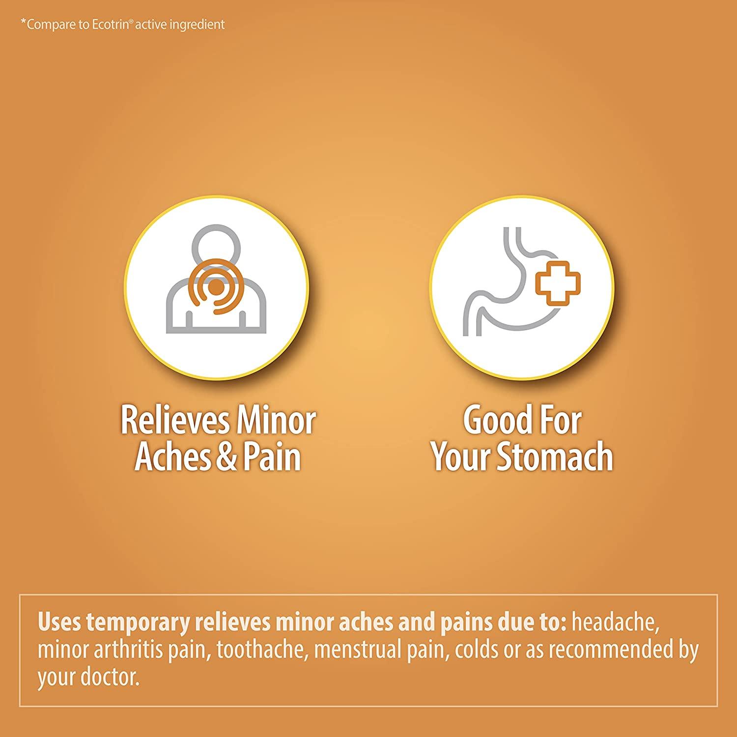 HealthA2Z Aspirin 325mg 300 Counts Regular Strength Orange Safety Coated Tablets Enteric