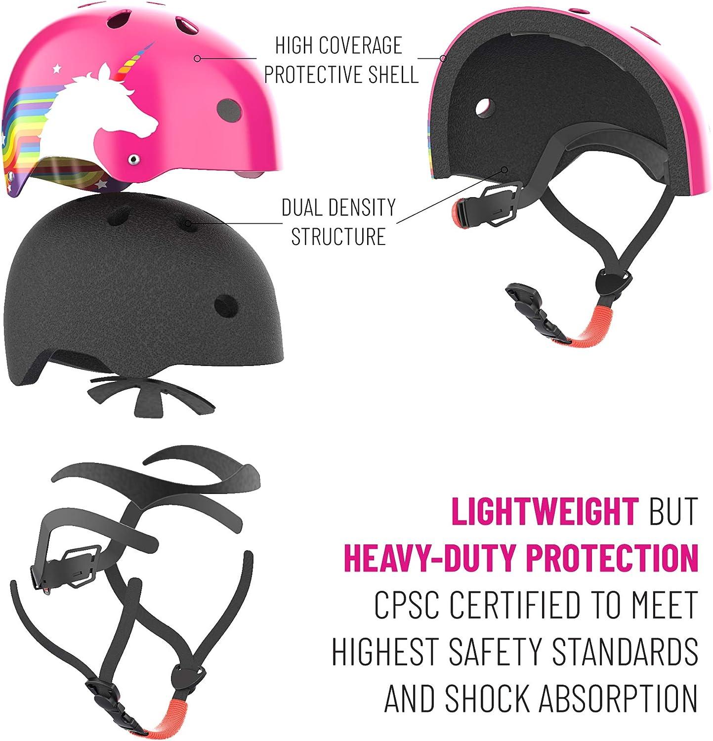 Noggn Bike Helmet for Kids, Girls and Boys 4 Designs Rainbow Unicorn, US Star, Tropical, Beach Child Bicycle, Scooter, Skateboard Helmet Small Pink