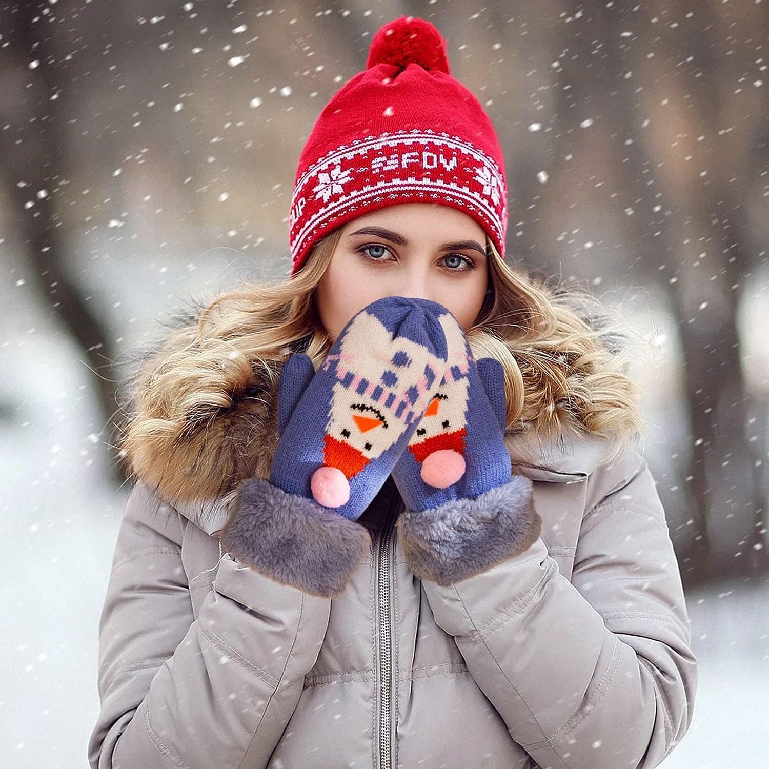 Winter Snowman Full Finger Gloves for Women Warm and Cozy