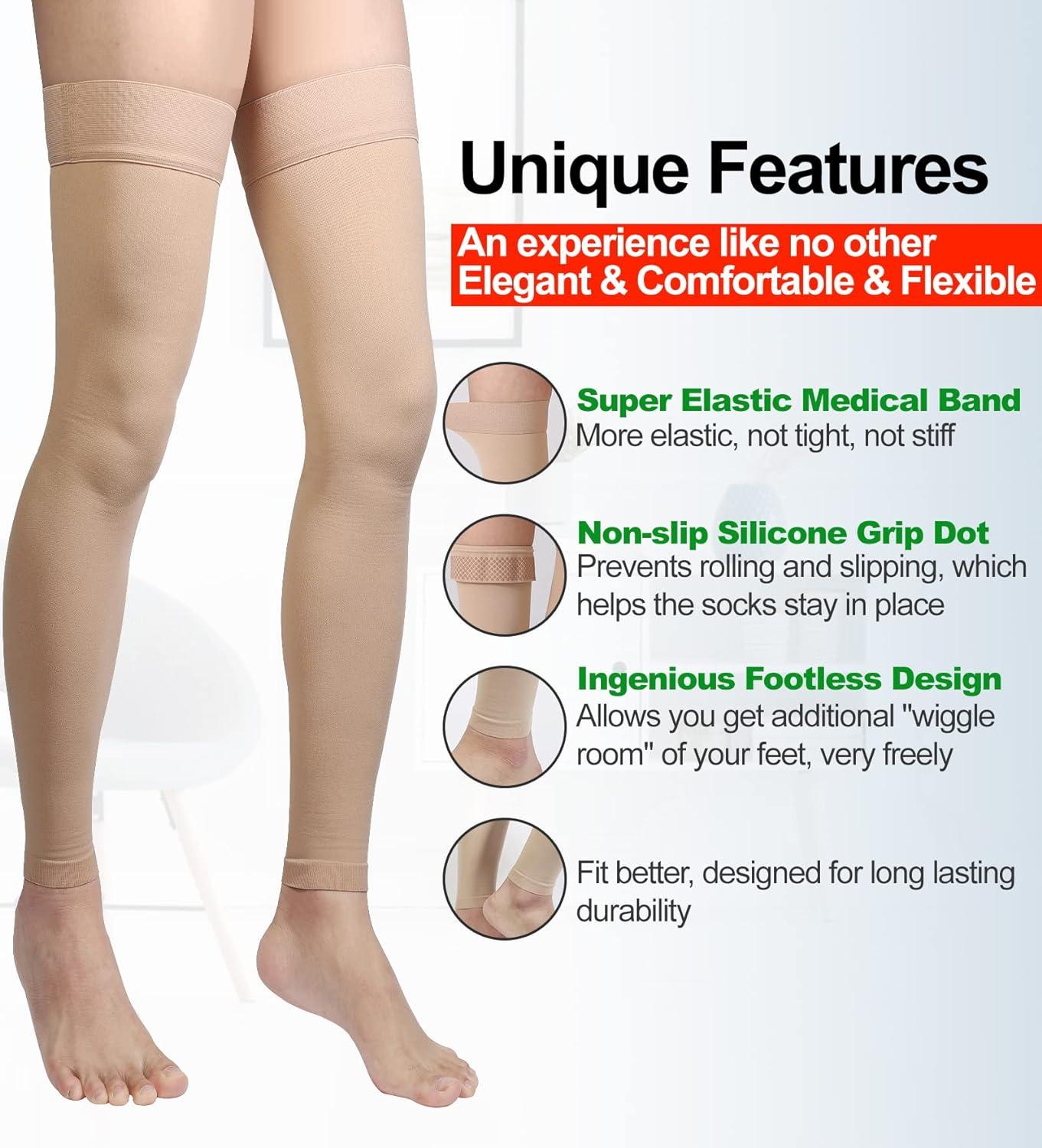 Footless Thigh High Compression Stockings Unisex 20-30mmHg