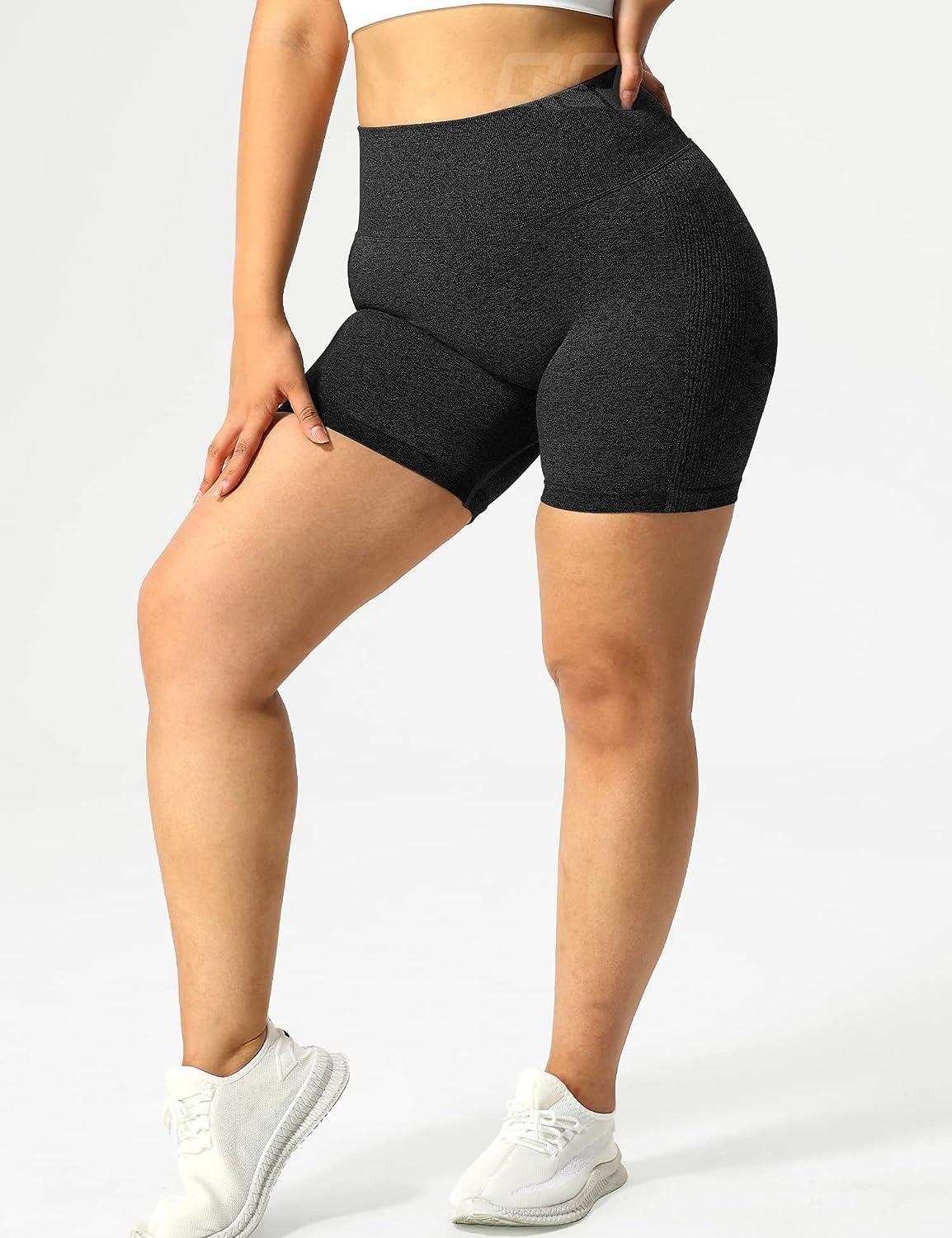 QOQ Womens Workout Biker Shorts Seamless High Waisted Tummy Control Slimming  Athletic Gym Yoga Pants #1 Scrunch Black XX-Large