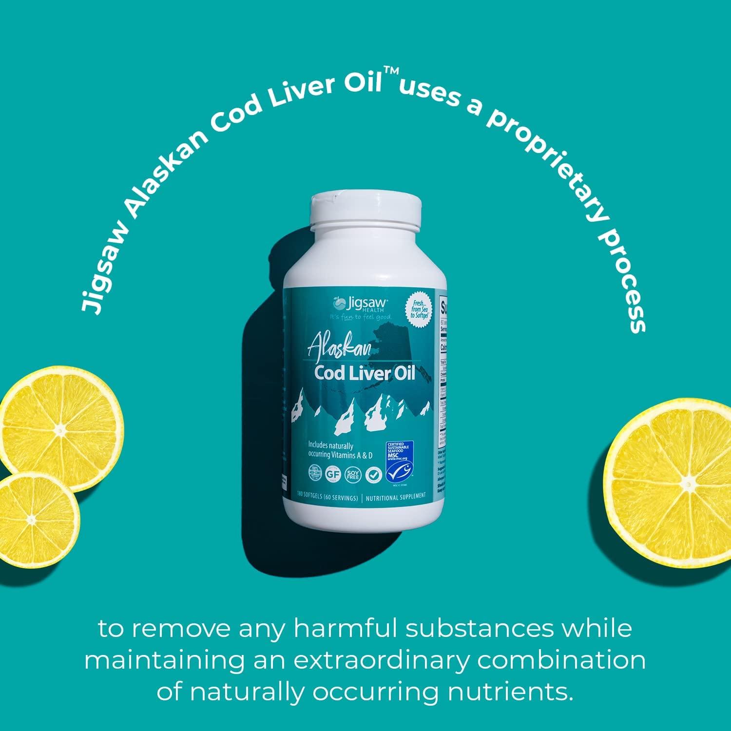 Jigsaw Health Alaskan Cod Liver Oil 180 Softgels for Omega3 Wellness