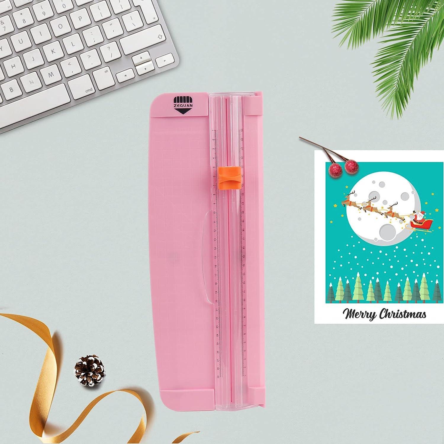 ZEQUAN Small Paper Trimmer Portable Paper Cutter for Label Origami Card  Photo Coupon Scrapbook Cardstock Laminated Paper and Craft Project Pink