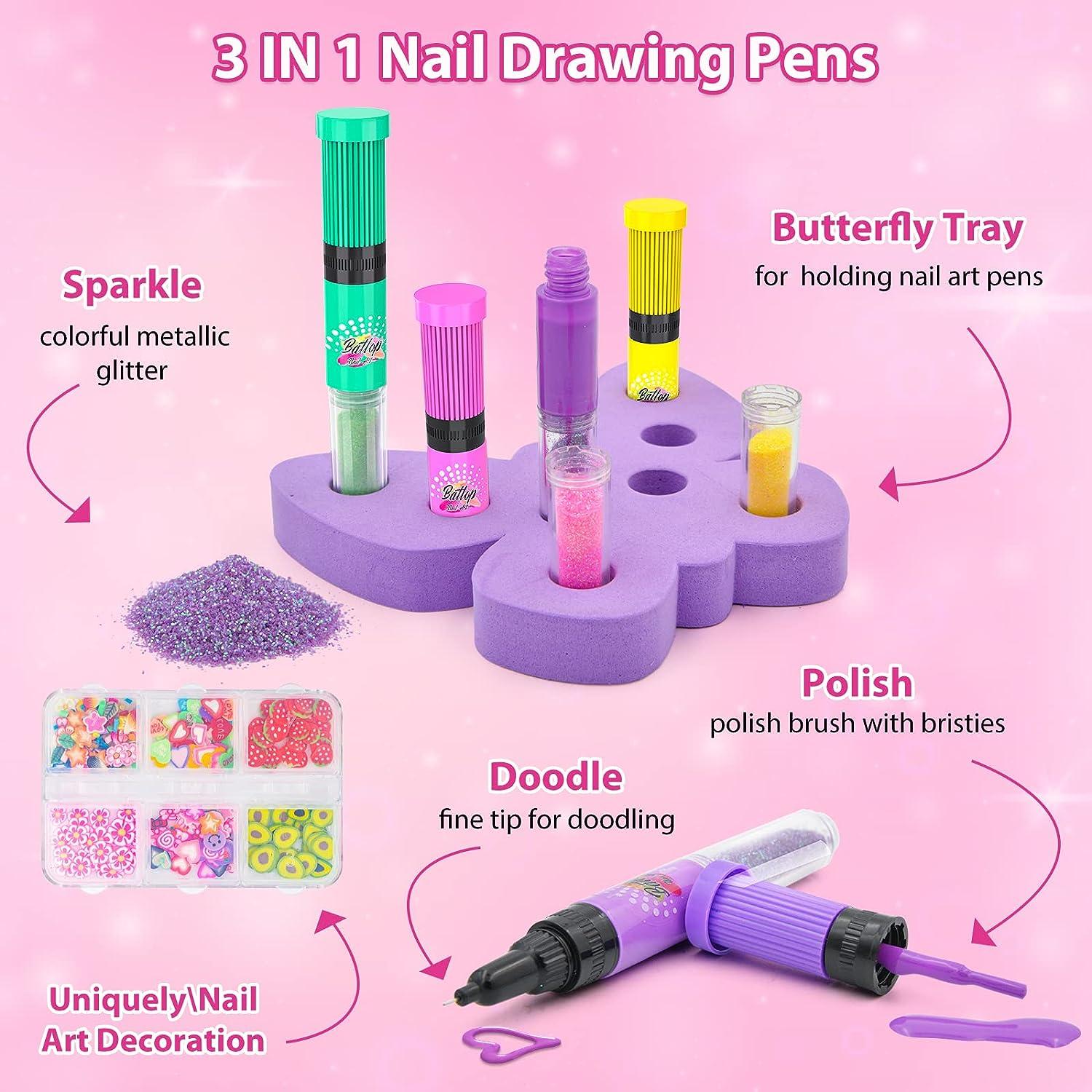 BATTOP Kids Nail Polish Kit for Girls Ages 7-12 Years Old - Nail Art Studio  Set - Cool Girly Gifts with Nail Polish, Pen, Dryer, Sticker, Charm