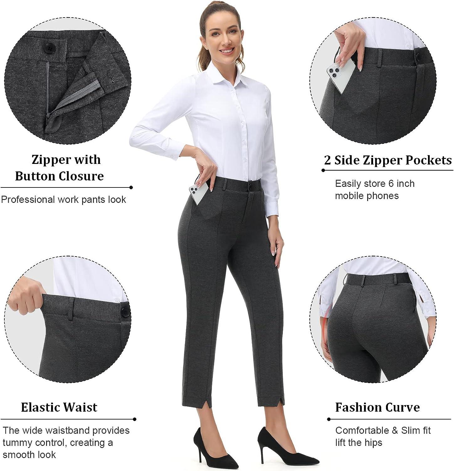 PUWEER Dress Pants Women Business Casual Stretch Ankle Pants for Women  Office Cropped Capri Work Pants with Pockets 25 Inseam (Petite) Small Dark  Grey