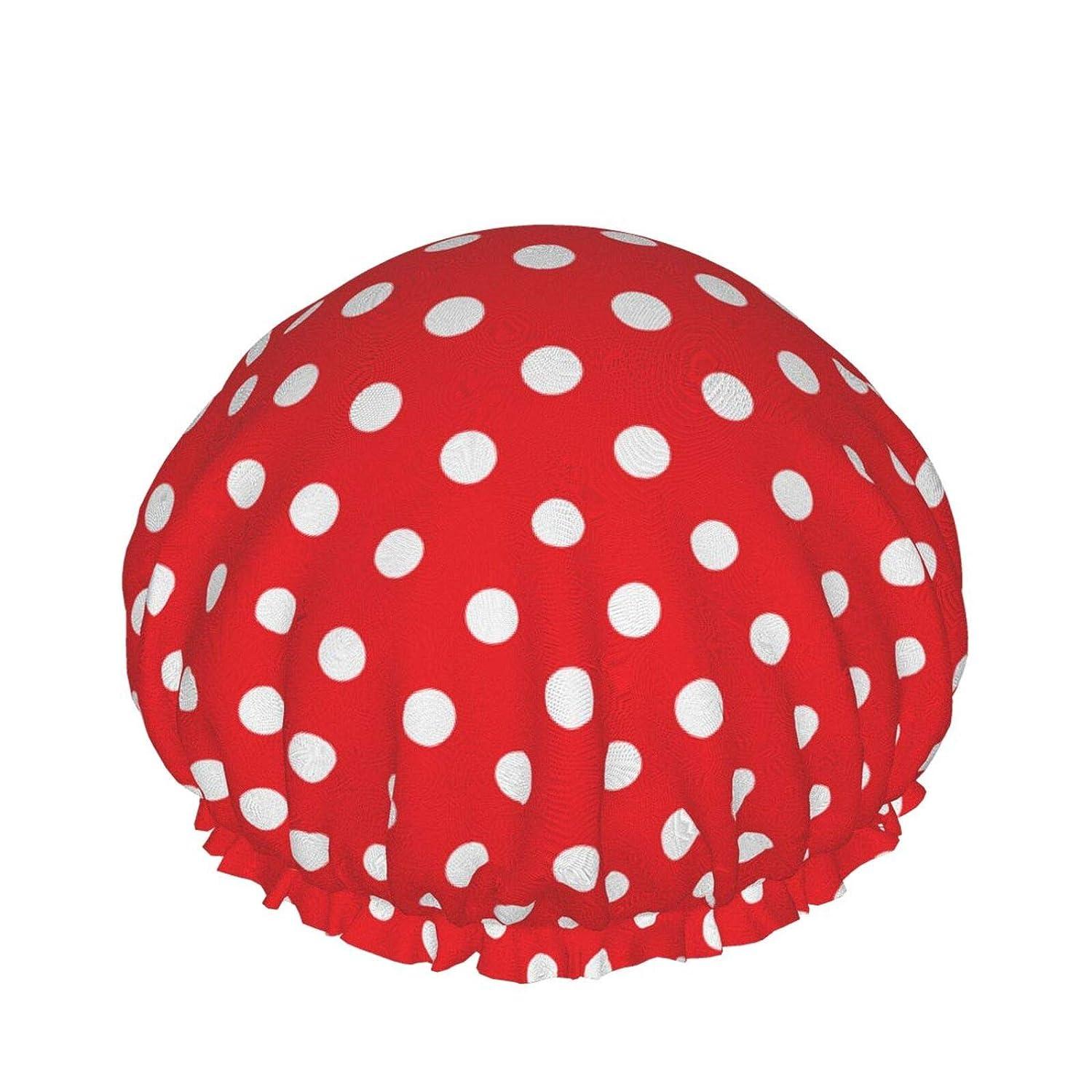 Red White Polka Dot Shower Cap Double Layers Bath Cap with Adjustable