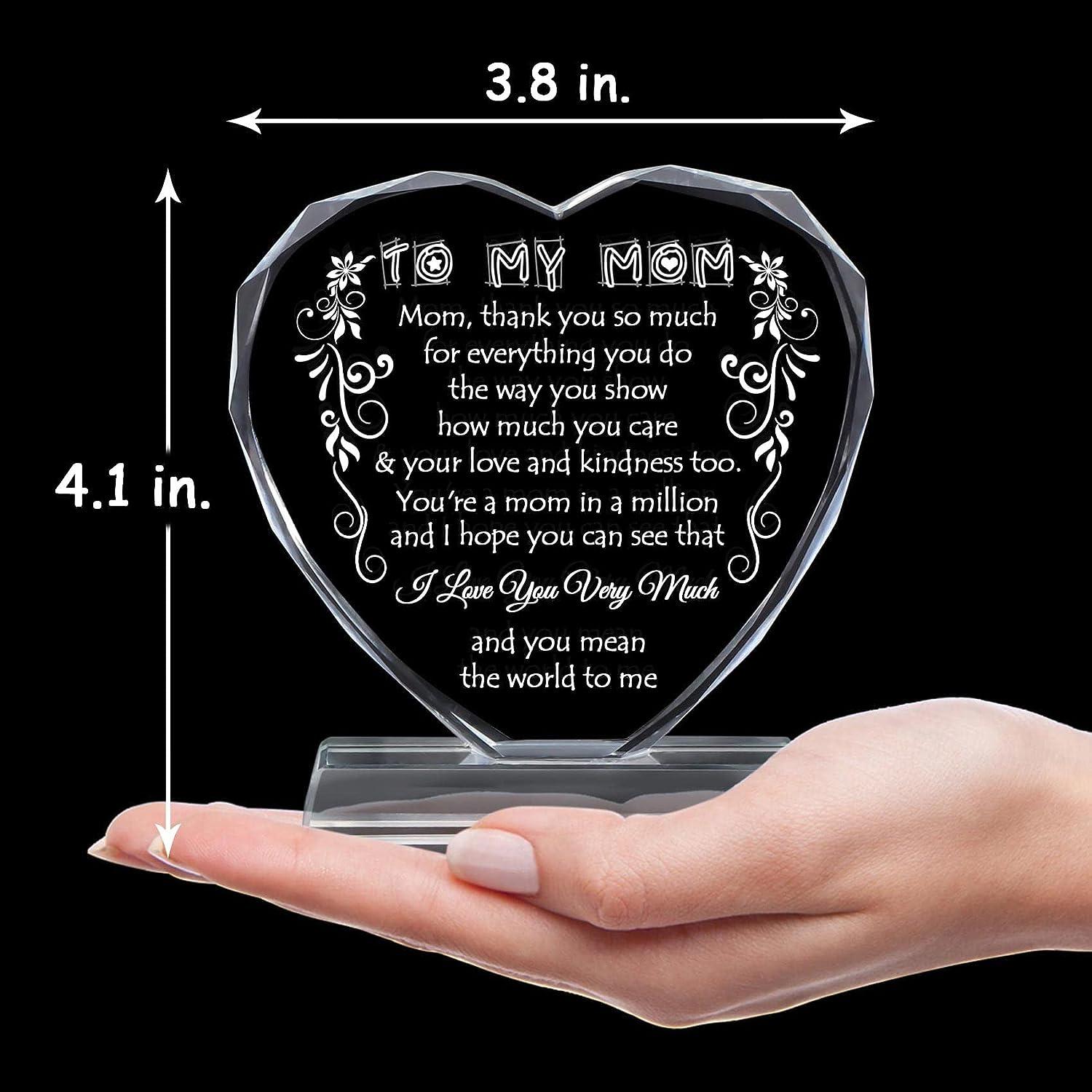 YWHL To My Mom Gifts from Daughter Son Thank You Gifts for Mom Who has  Everything Mother's Day Gifts Laser Engraving Glass Keepsake Meaningful  Present for Mother on Thanksgiving Christmas