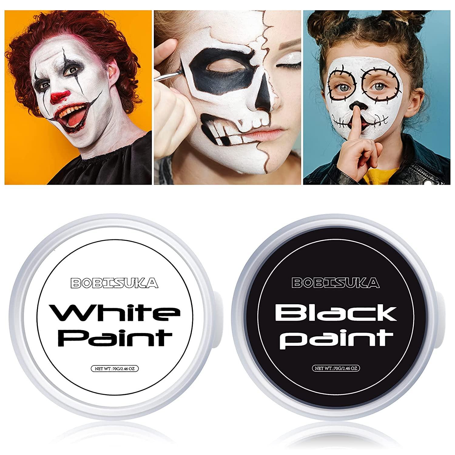 Black White Face Body Paint Professional Water Based Activated Body Face  Paint Washable Halloween Makeup Palette Kit for Halloween Skeleton Vampire