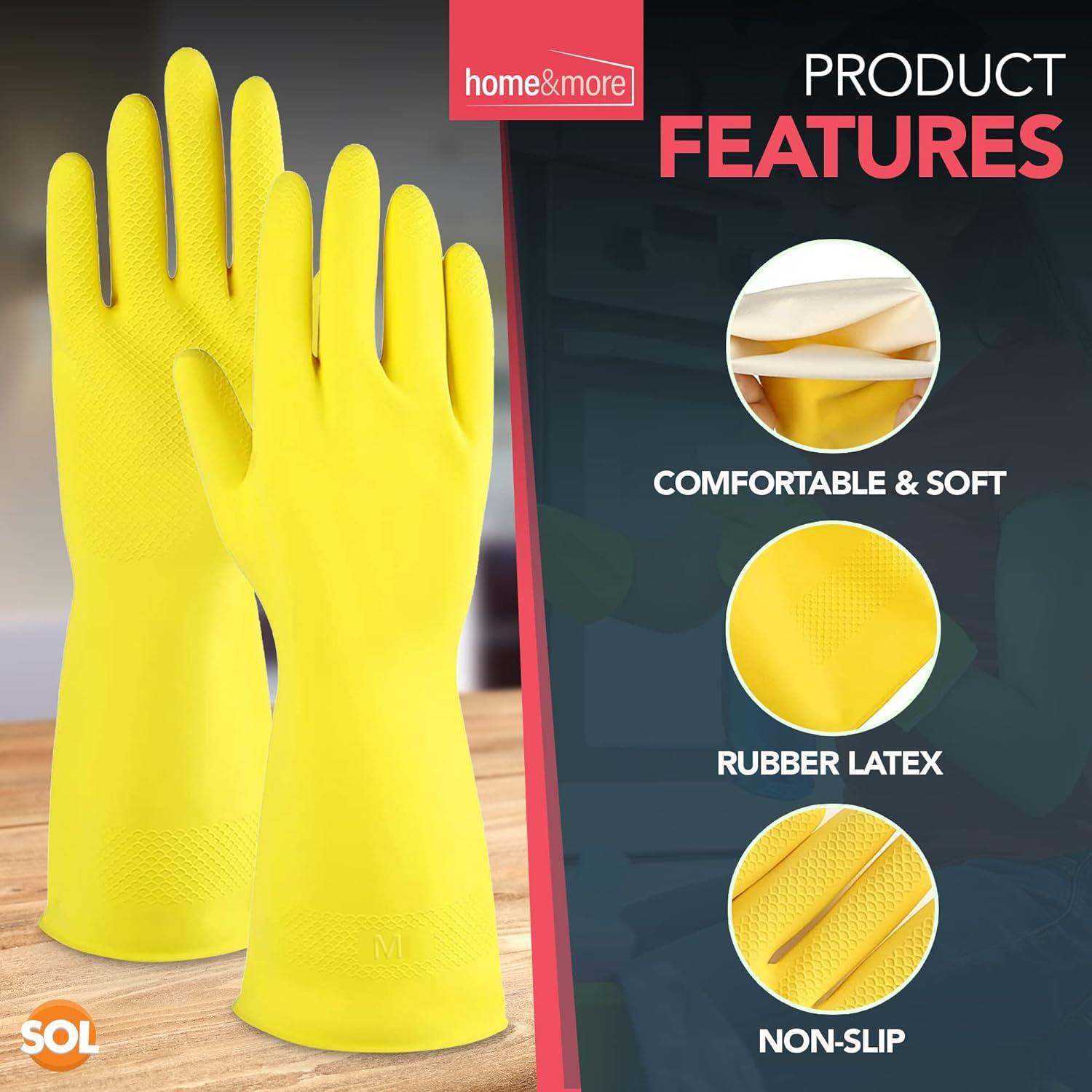 SOL Pairs Medium Yellow Rubber Gloves for Household, Washing Up