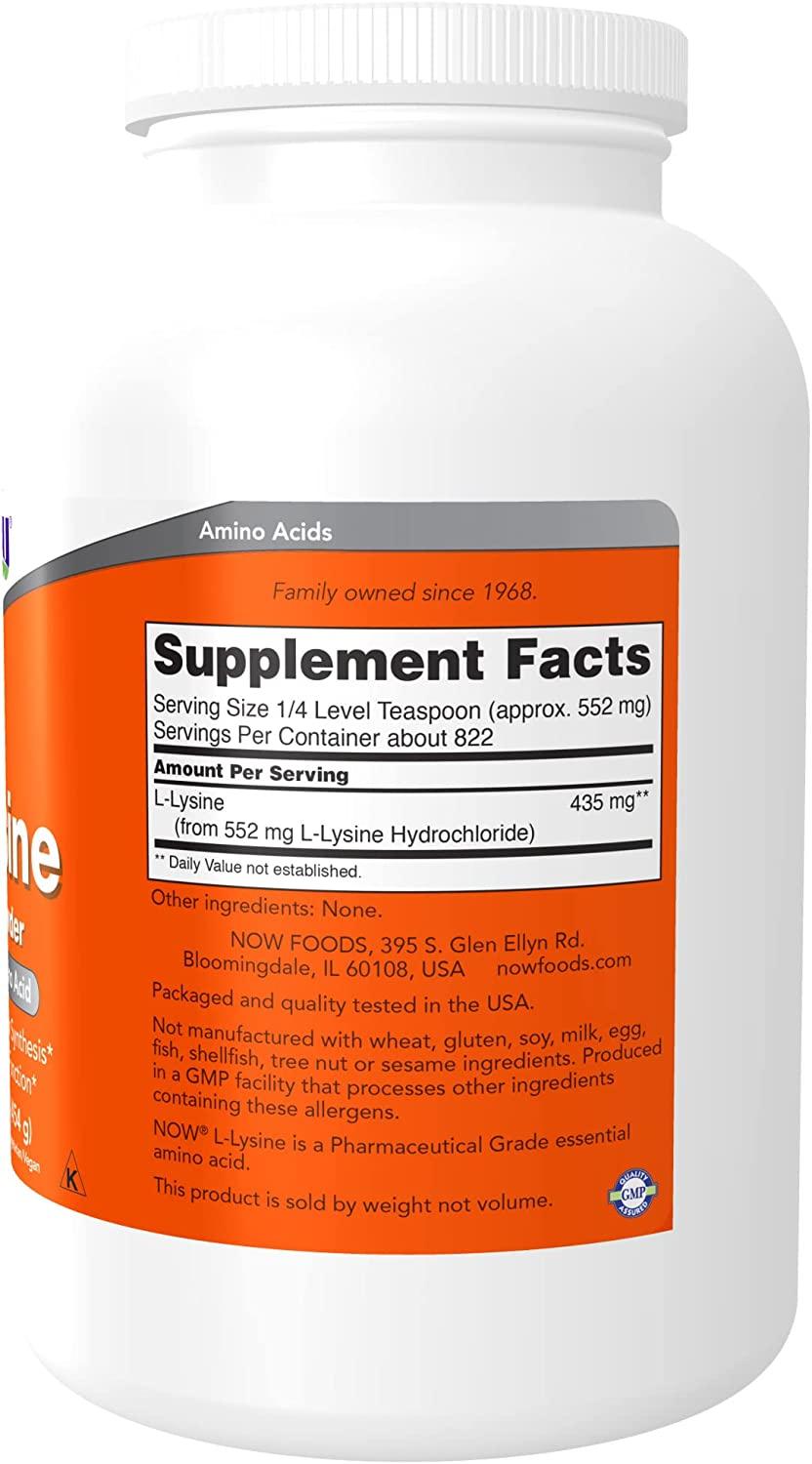 NOW Supplements, LLysine (LLysine Hydrochloride) Powder, Supports