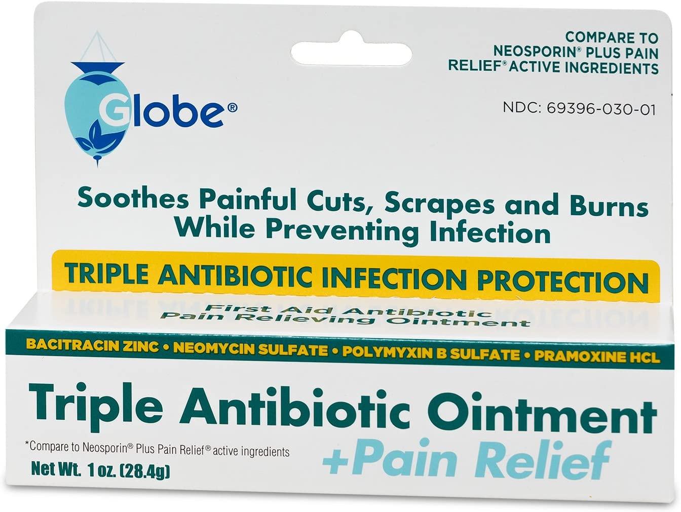 GLOBE Triple Antibiotic + Pain Relief Ointment 1oz 4 Pack First Aid