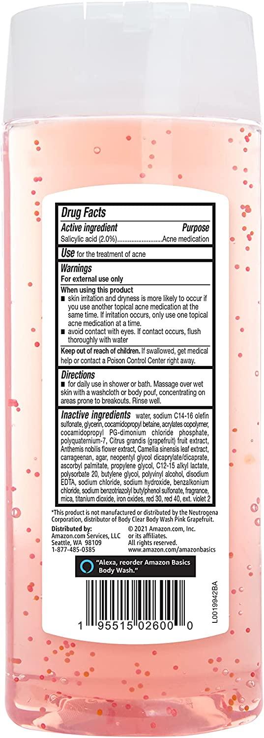 Amazon Basics Clarifying Pink Grapefruit Body Wash, 2 Salicylic Acid