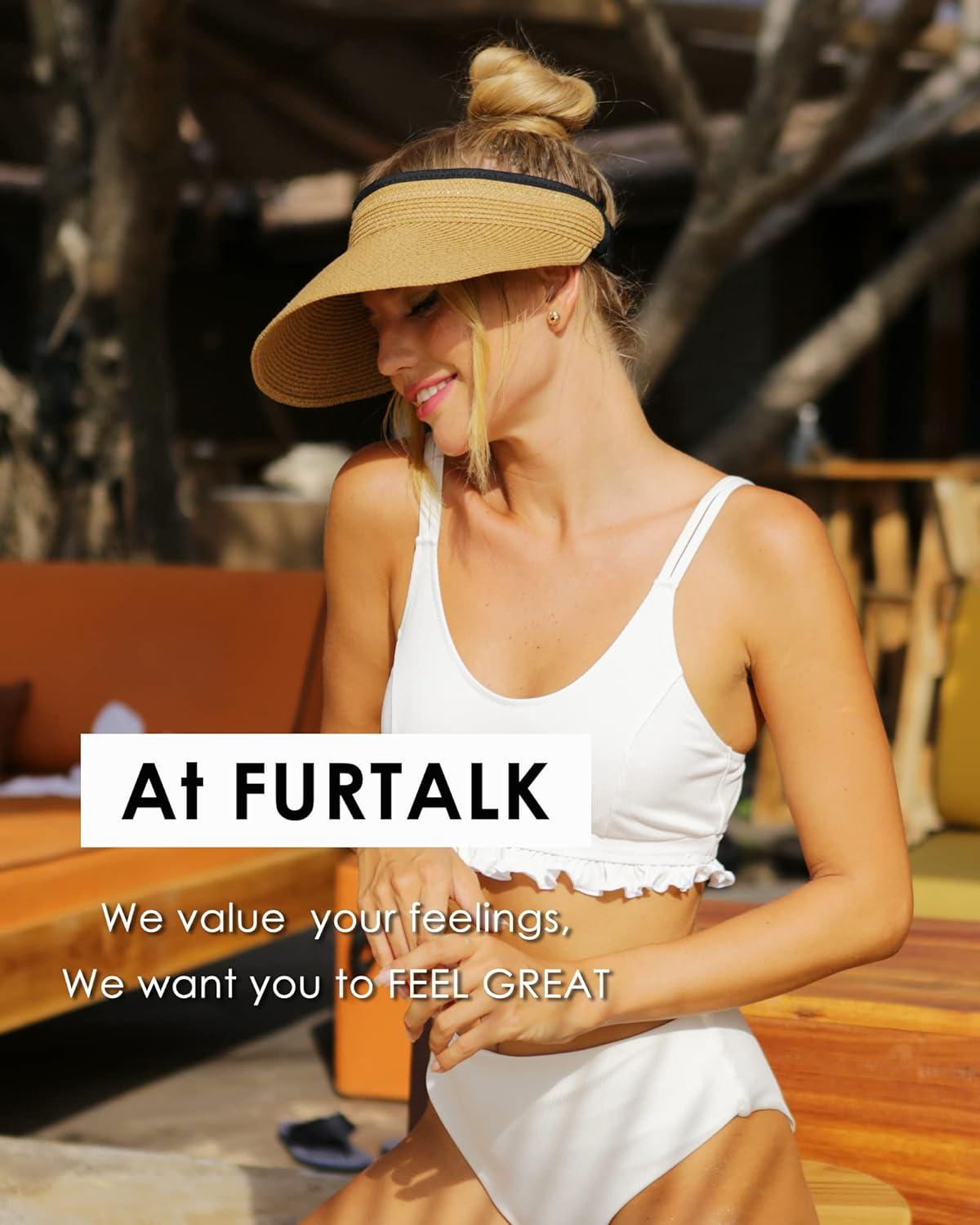 FURTALK Womens Sun Visor Hat Straw Sun Visors for Women Summer Packable  Ponytail Beach Hats for Women Travel UPF 50+ A Black One Size