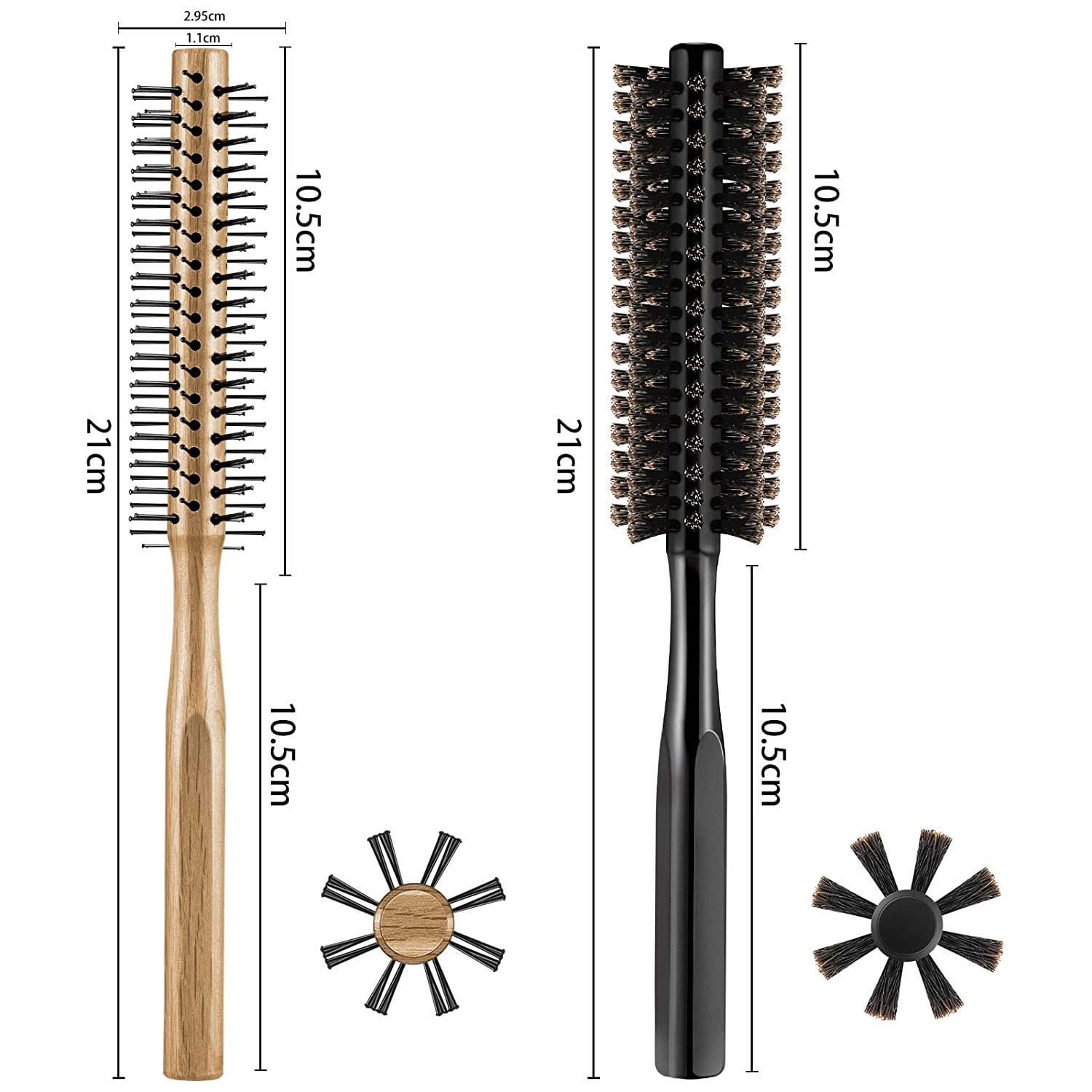 2 Pieces Thick Round Hair Comb Bristle Round Hair Brush Blow Drying  Hairbrush Small Brush Short Hair Massage Comb Head Massage Round Brush Roll  Hairbrush for Wet or Dry Hair (Black, Wood