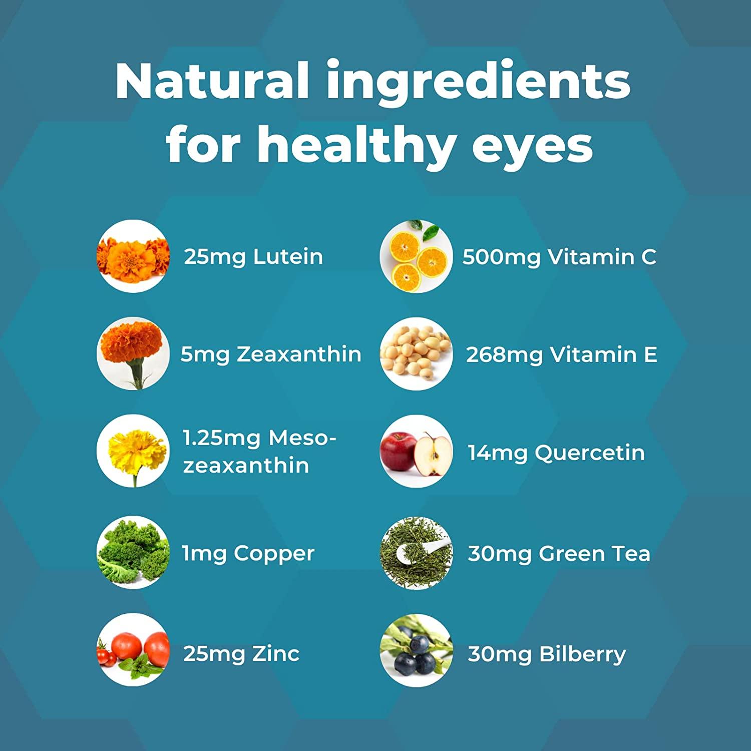 Natural Eye Health Vitamins with Bilberry Zeaxanthin Lutein Macular