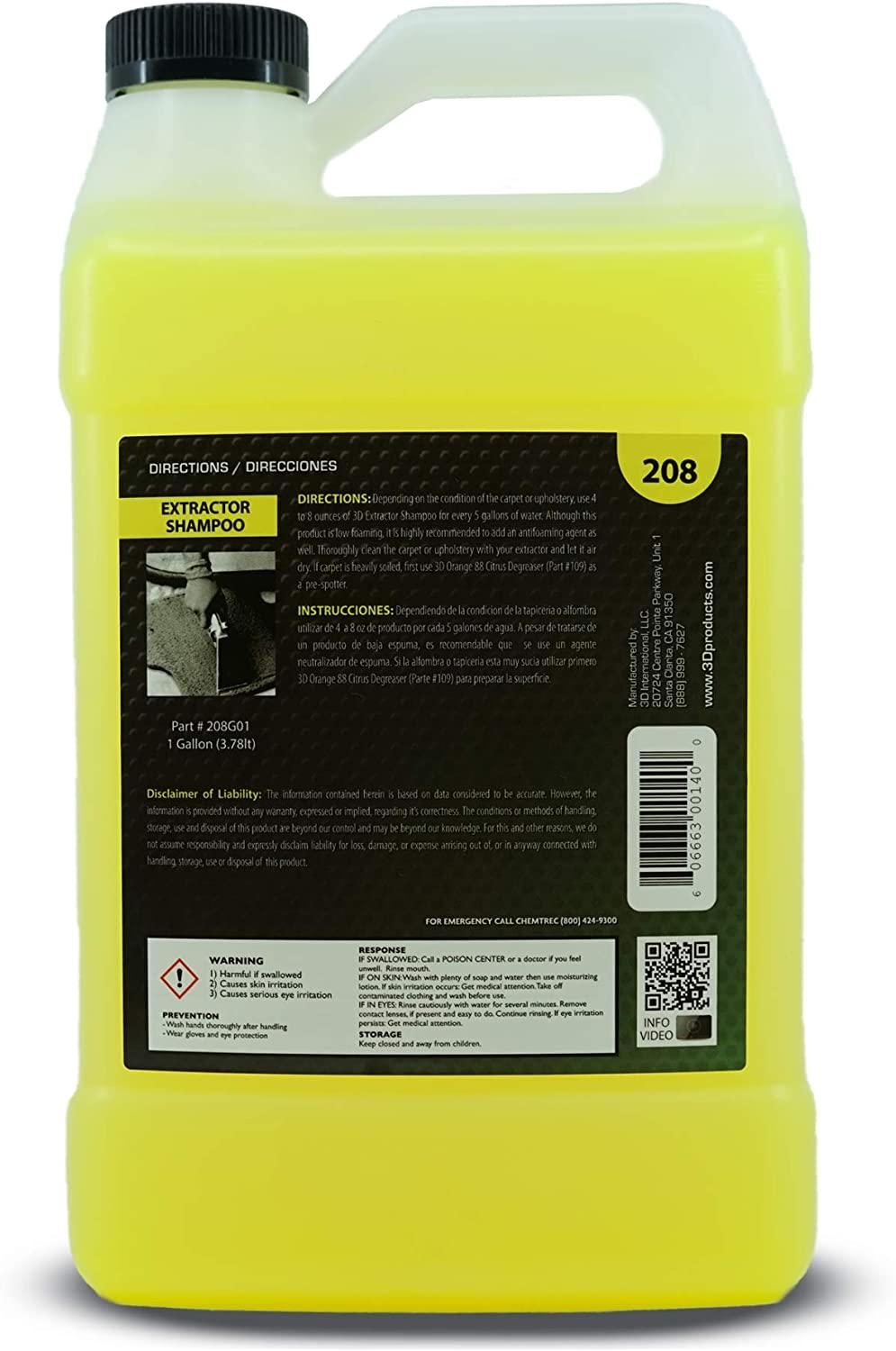 3D Extractor Carpet Cleaner Shampoo 1 Gallon Upholstery Cleaner, Stain Remover, Odor