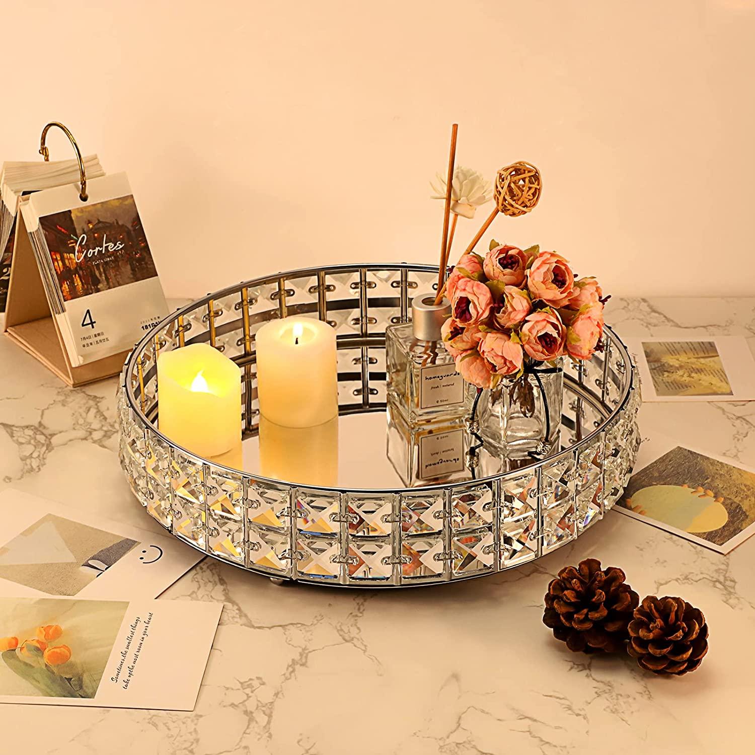 Sparkly Crystal Vanity Tray Large Silver Mirror Jewelry