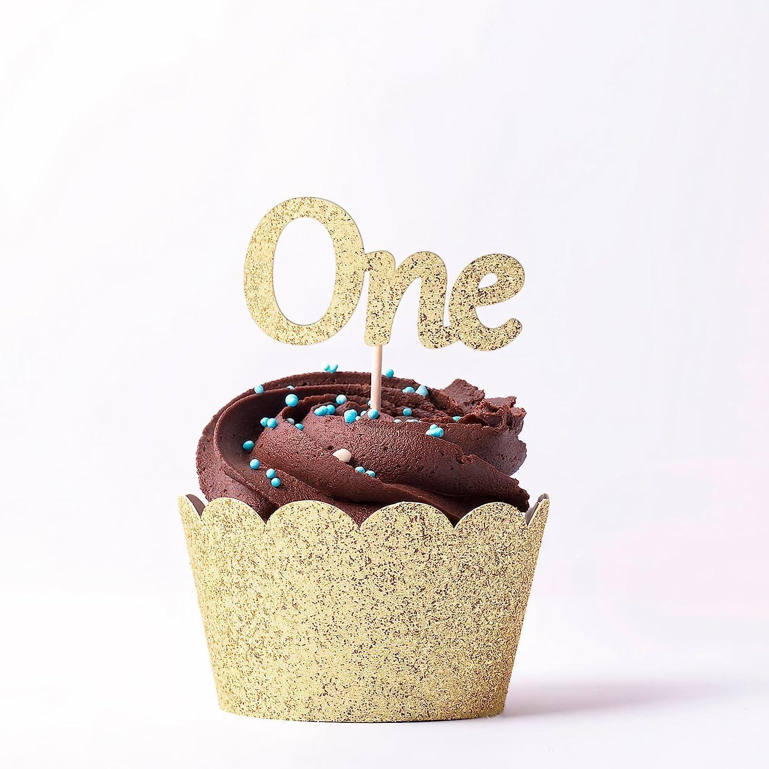 PACK of 24pcs Toppers Gold Number One Toppers First Birthday Cake ...
