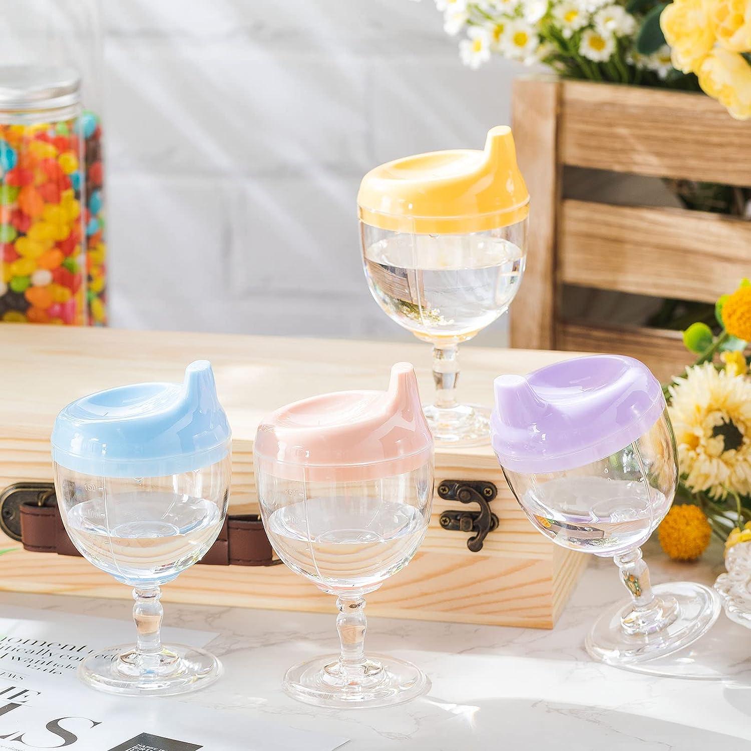 1pc Cheerful Party Cup for Kids,Baby Wine Sippy Cup,Juice Milk Training Cup,Fun  Plastic Goblet Chalices with Lid for Toddlers Birthday Party  Celebration-Random Color
