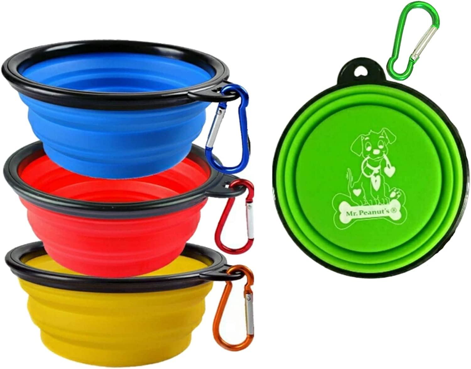 Collapsible Dog Bowls with Color Matched Carabiner Clips Dishwasher