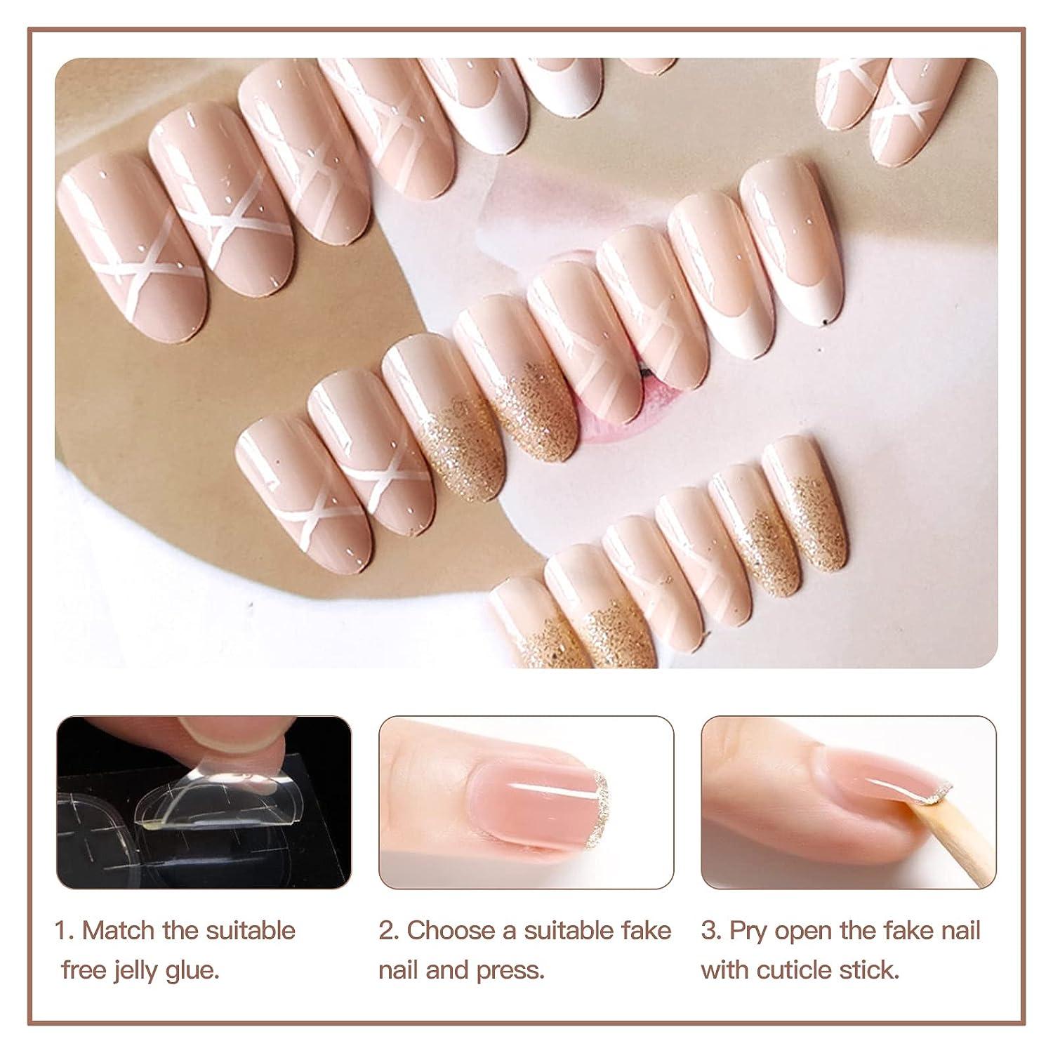 24pcs Short Press On Nails Cute Shiny Rhinestones Full Coverage
